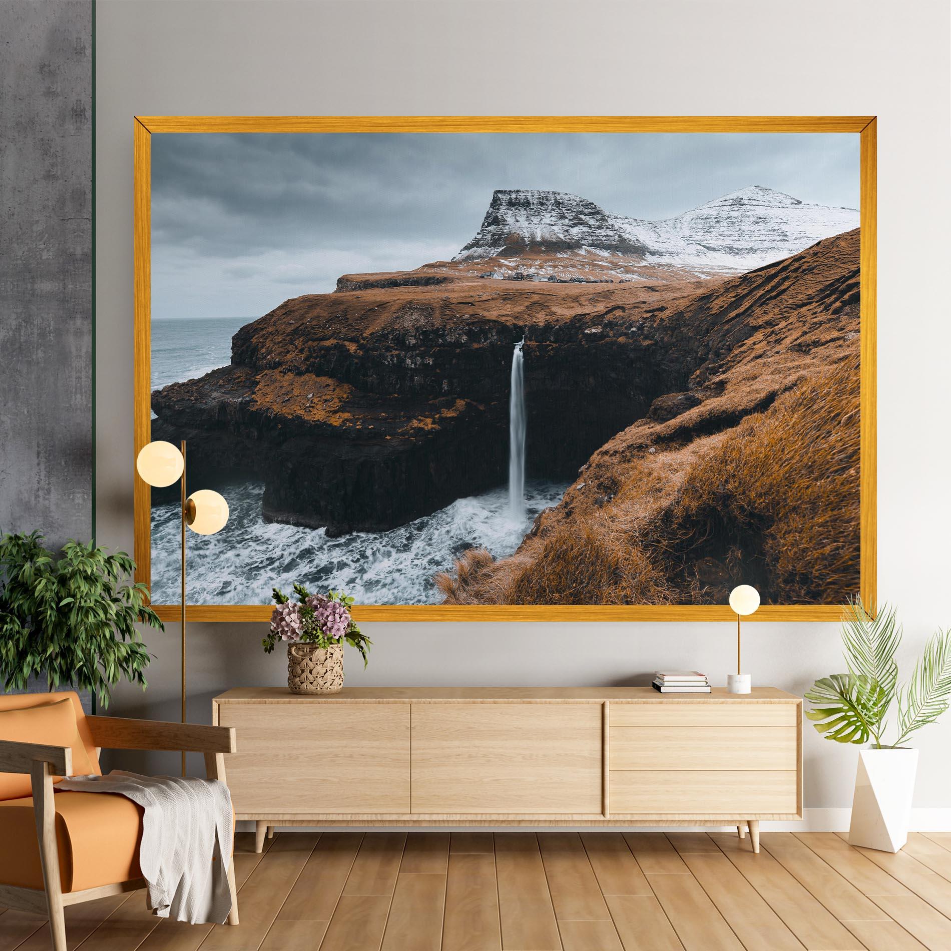 Leinwandbild Black Houses Waterfall mockup 9