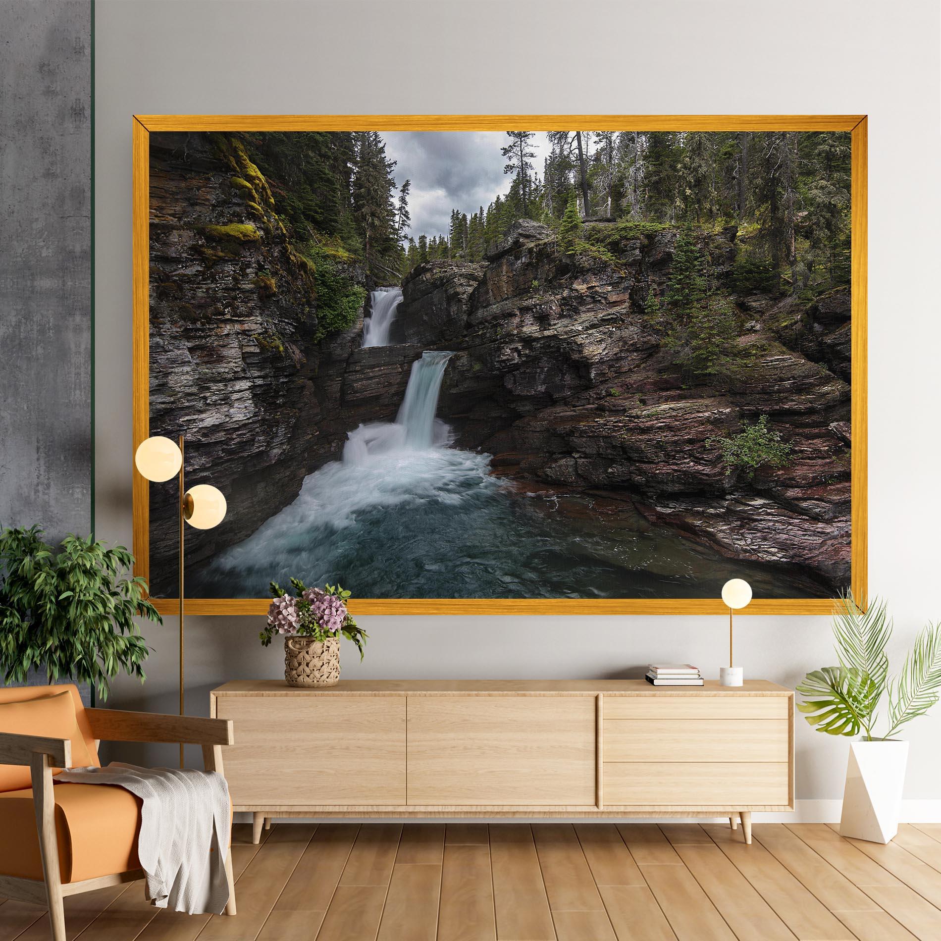 Leinwandbild Majestic Forest Waterfall mockup 9