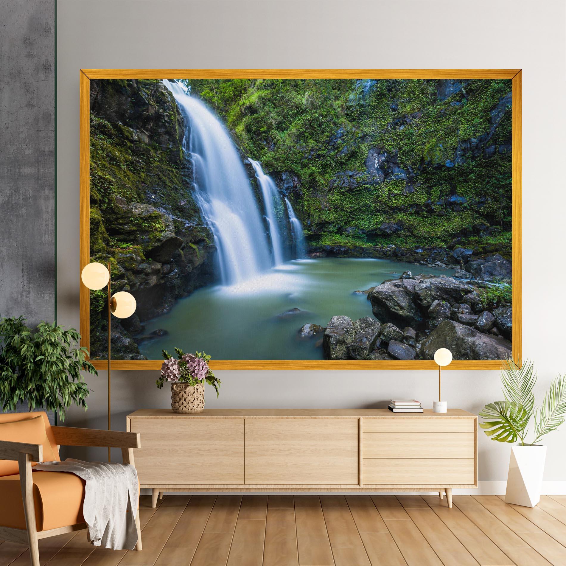 Leinwandbild Swimming In Waterfall mockup 9
