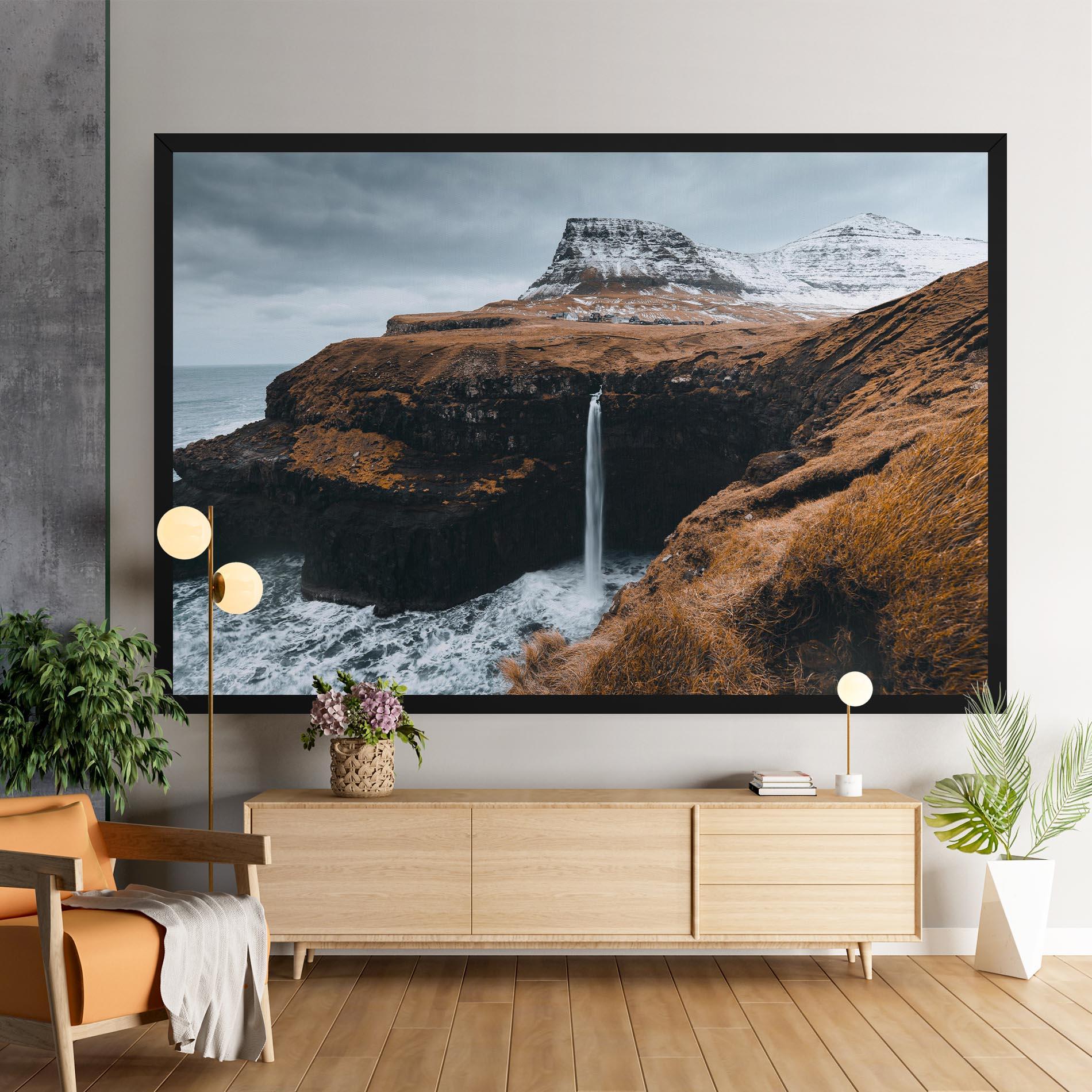 Leinwandbild Black Houses Waterfall mockup 9