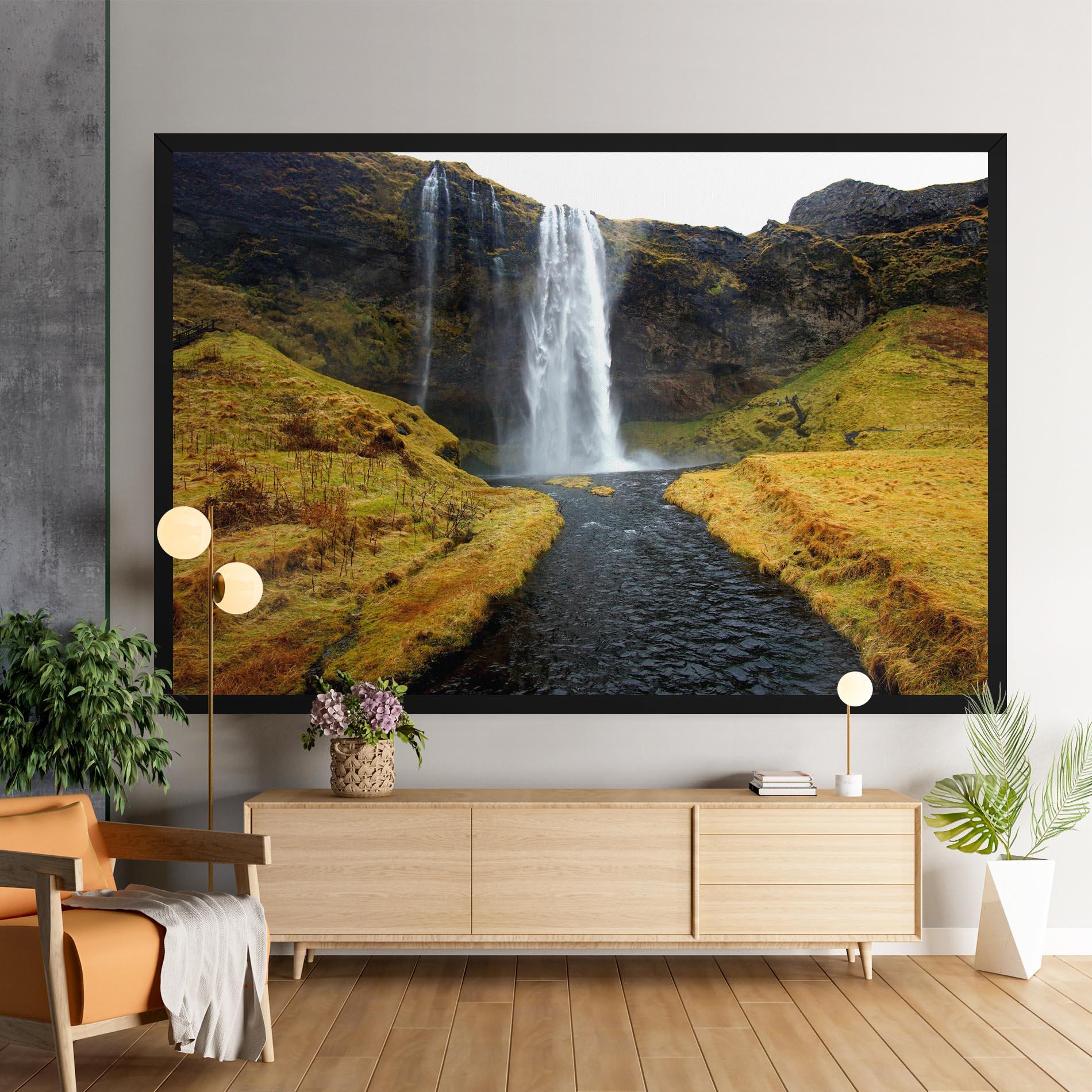 Leinwandbild Yellow Grass Waterfall mockup 9