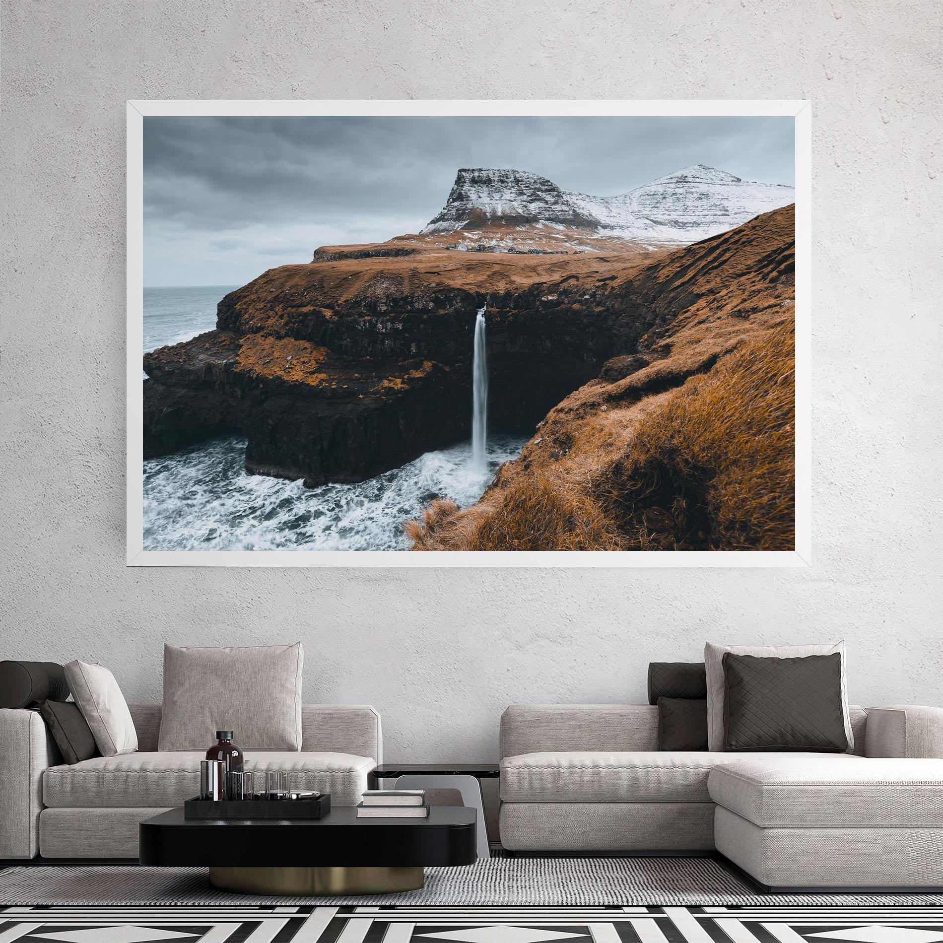 Leinwandbild Black Houses Waterfall mockup 2