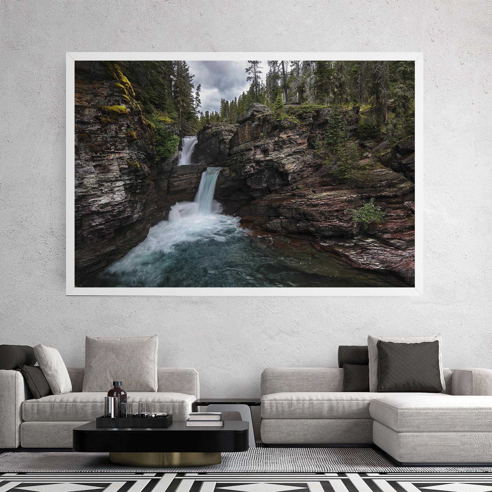 Leinwandbild Majestic Forest Waterfall mockup 2