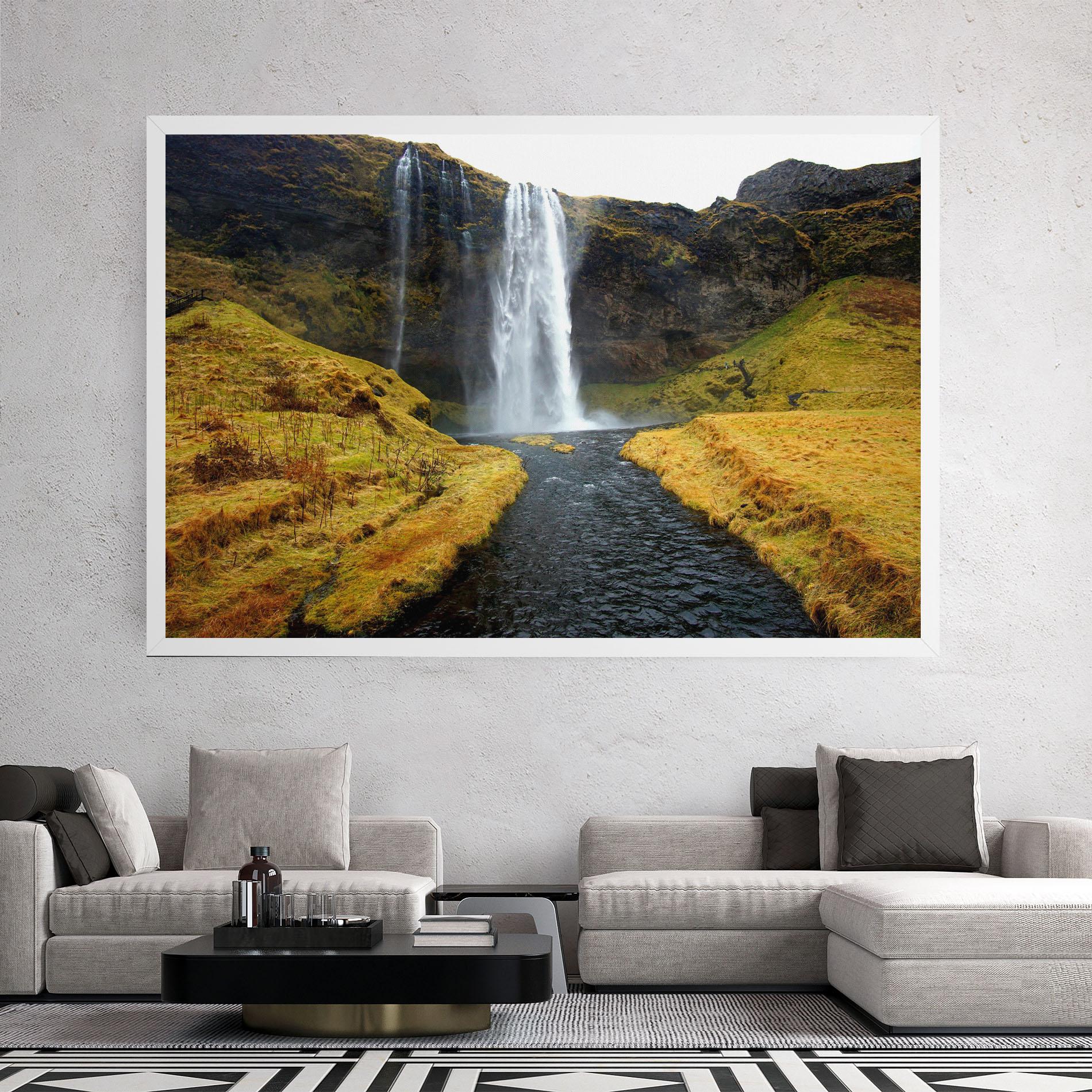 Leinwandbild Yellow Grass Waterfall mockup 2