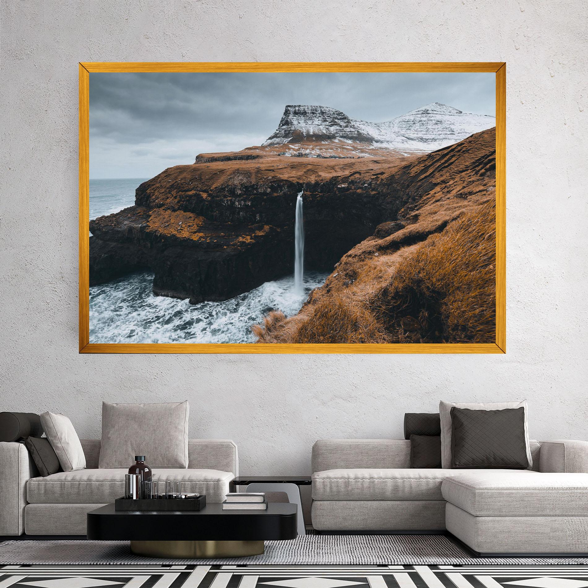 Leinwandbild Black Houses Waterfall mockup 2