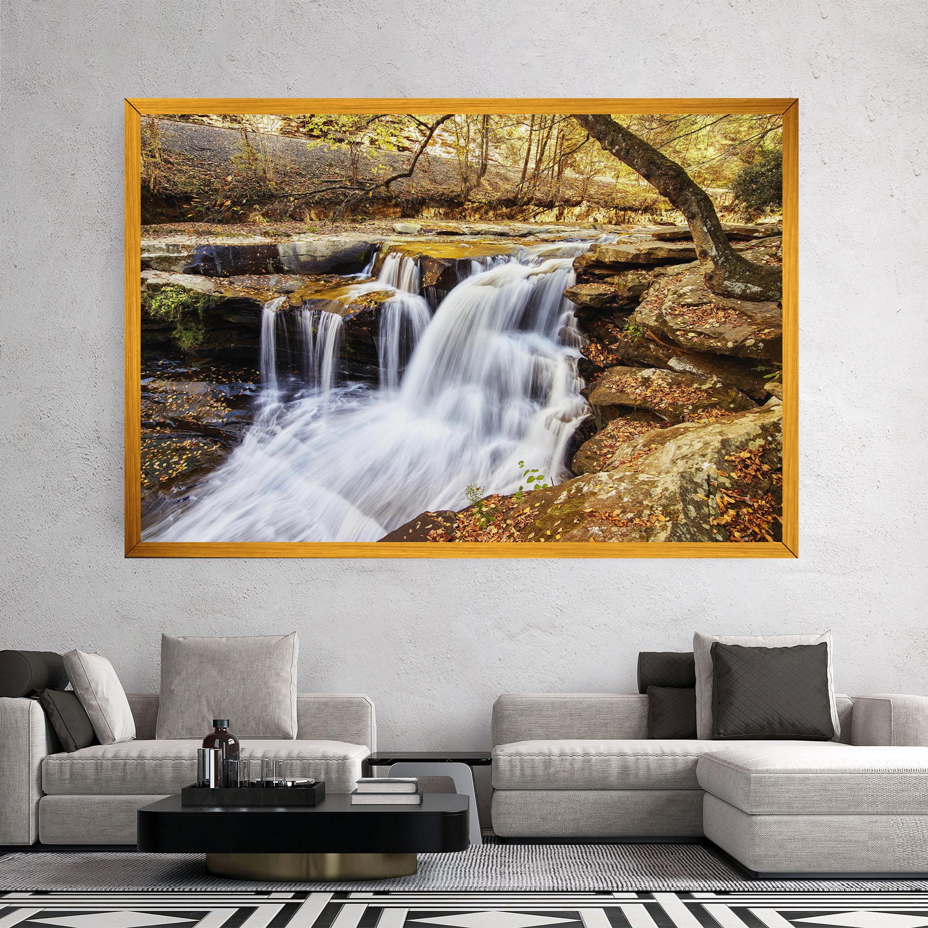 Leinwandbild Pretty Autumn Waterfall mockup 2