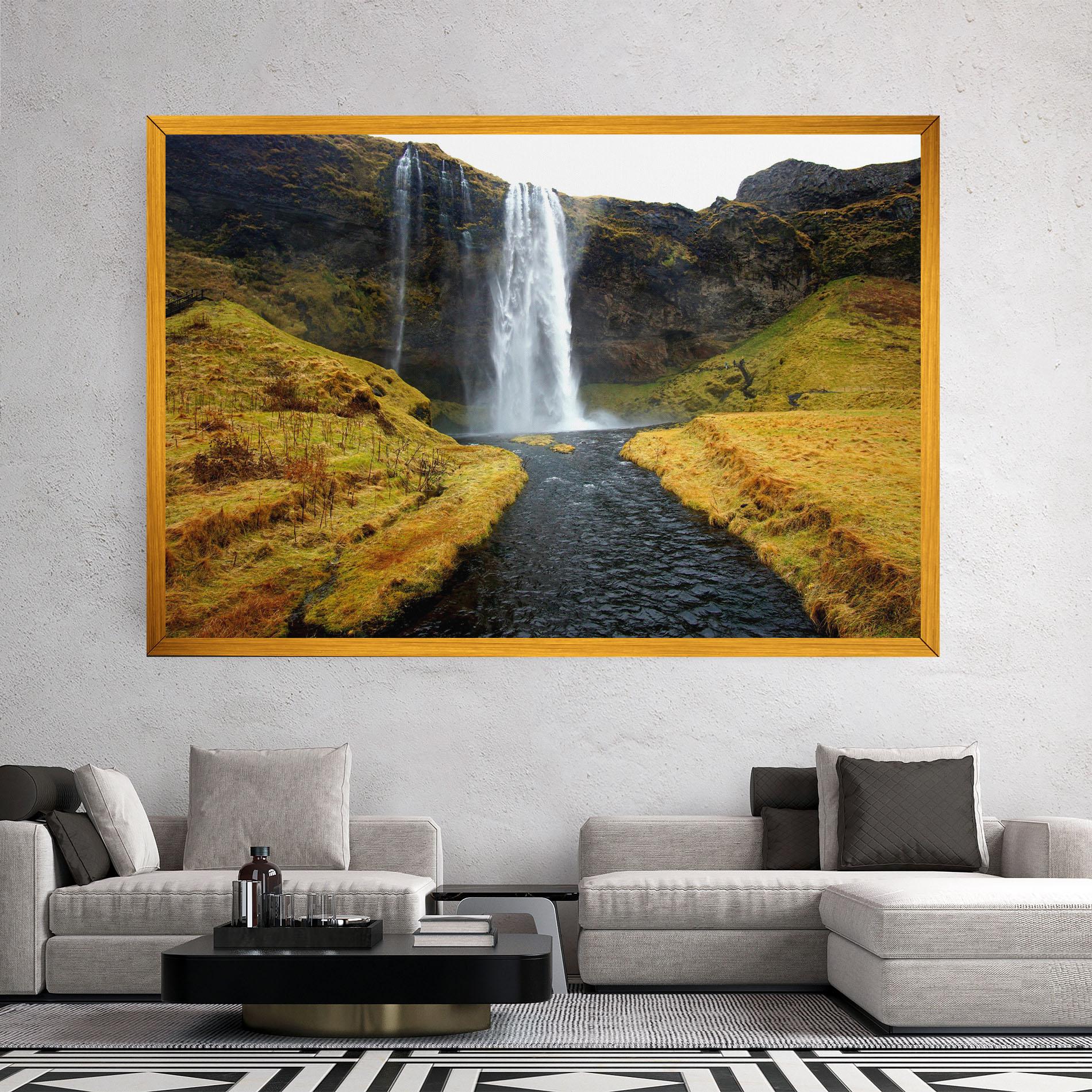 Leinwandbild Yellow Grass Waterfall mockup 2