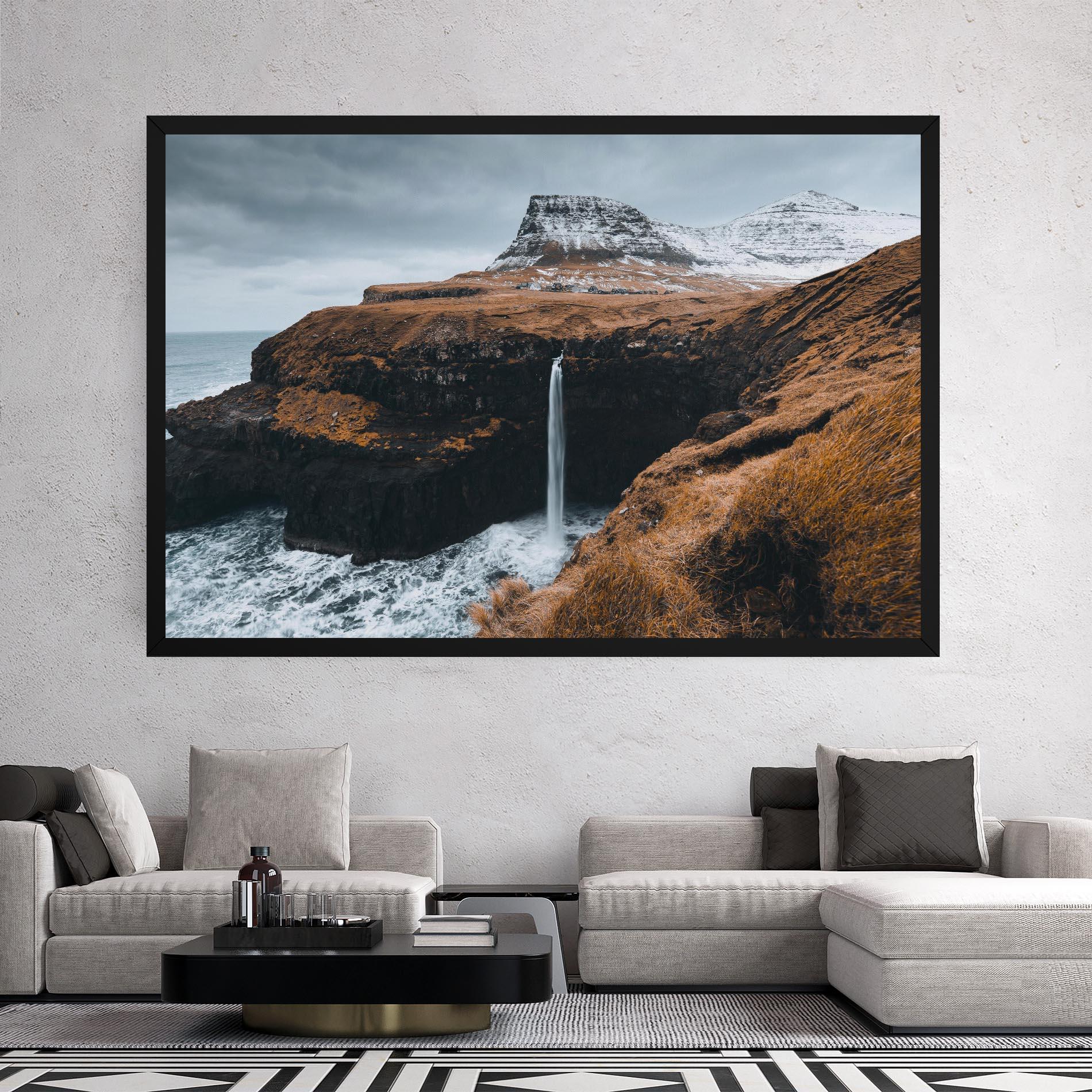 Leinwandbild Black Houses Waterfall mockup 2