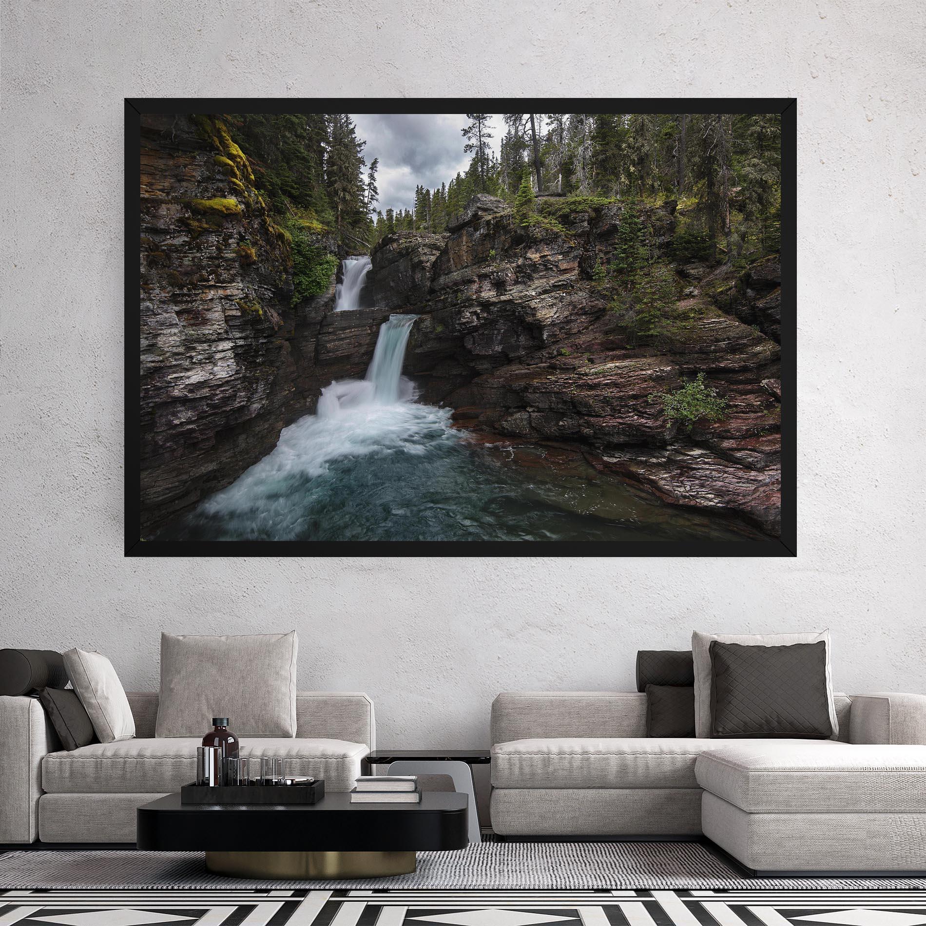 Leinwandbild Majestic Forest Waterfall mockup 2
