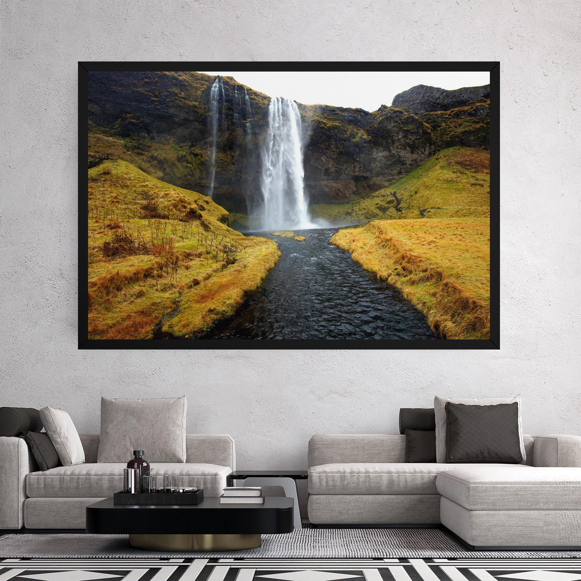 Leinwandbild Yellow Grass Waterfall mockup 2