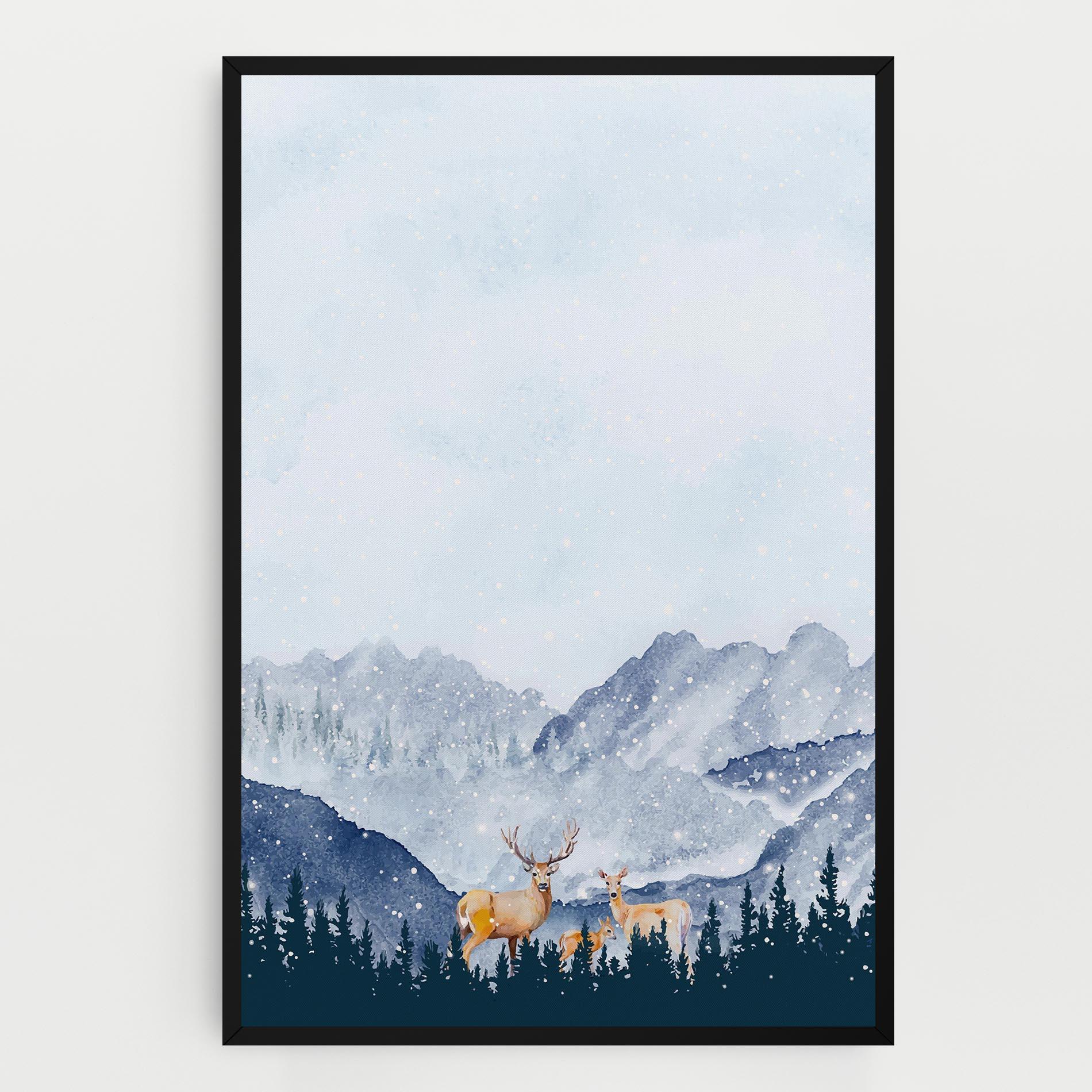 Leinwandbild Winter Deers mockup 0