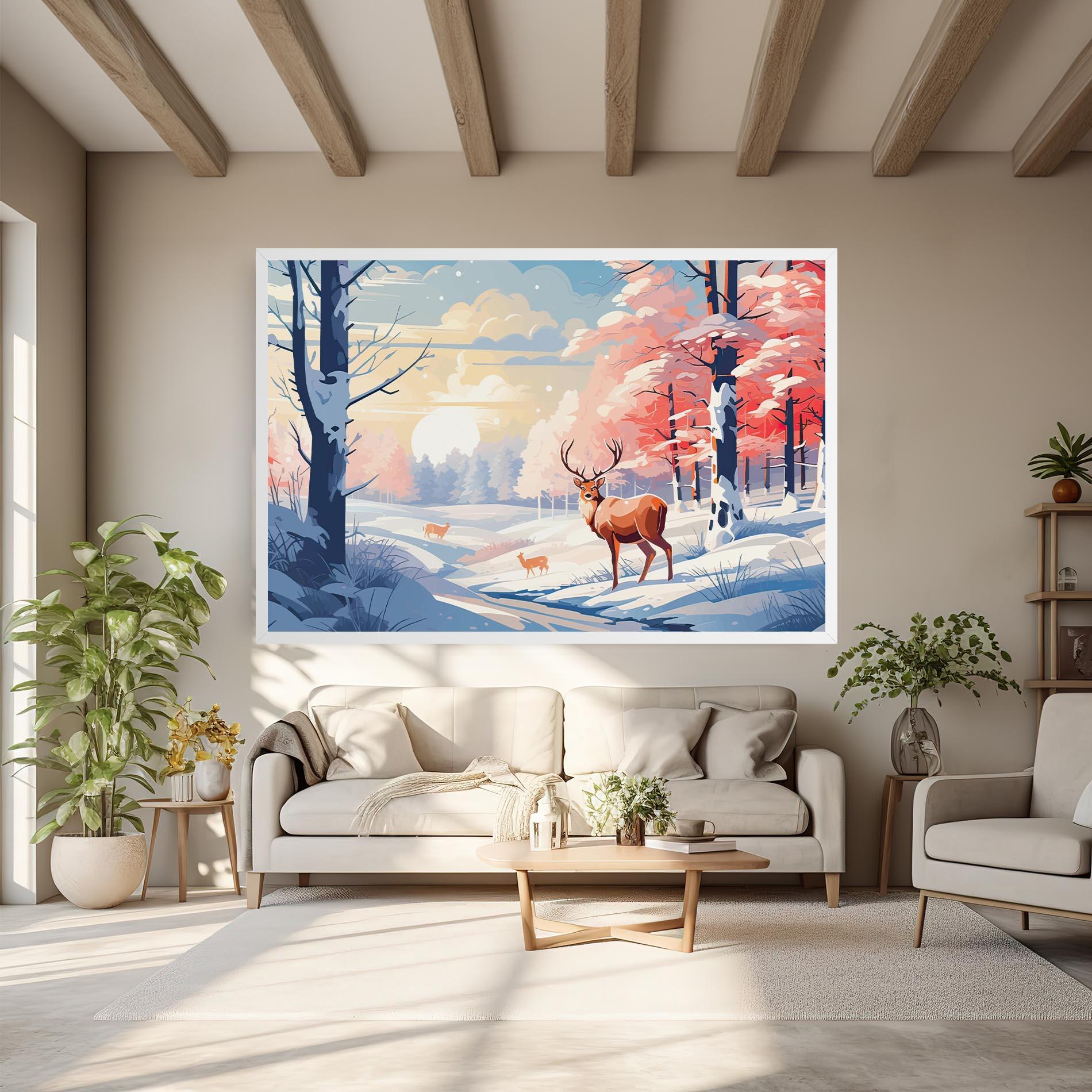 Leinwandbild Winter Deer Art mockup 6