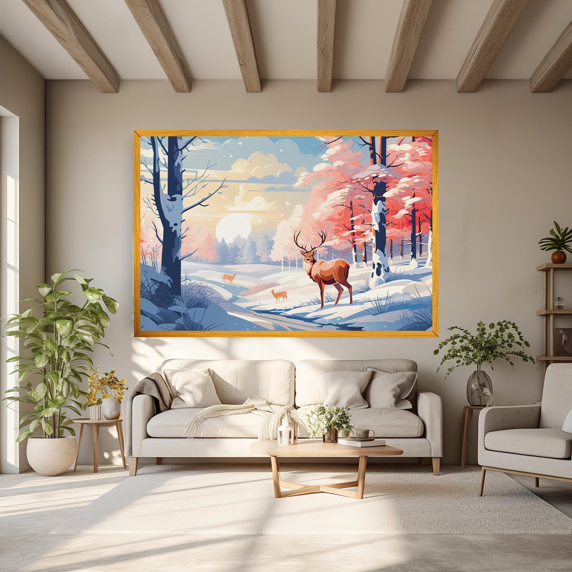 Leinwandbild Winter Deer Art mockup 6