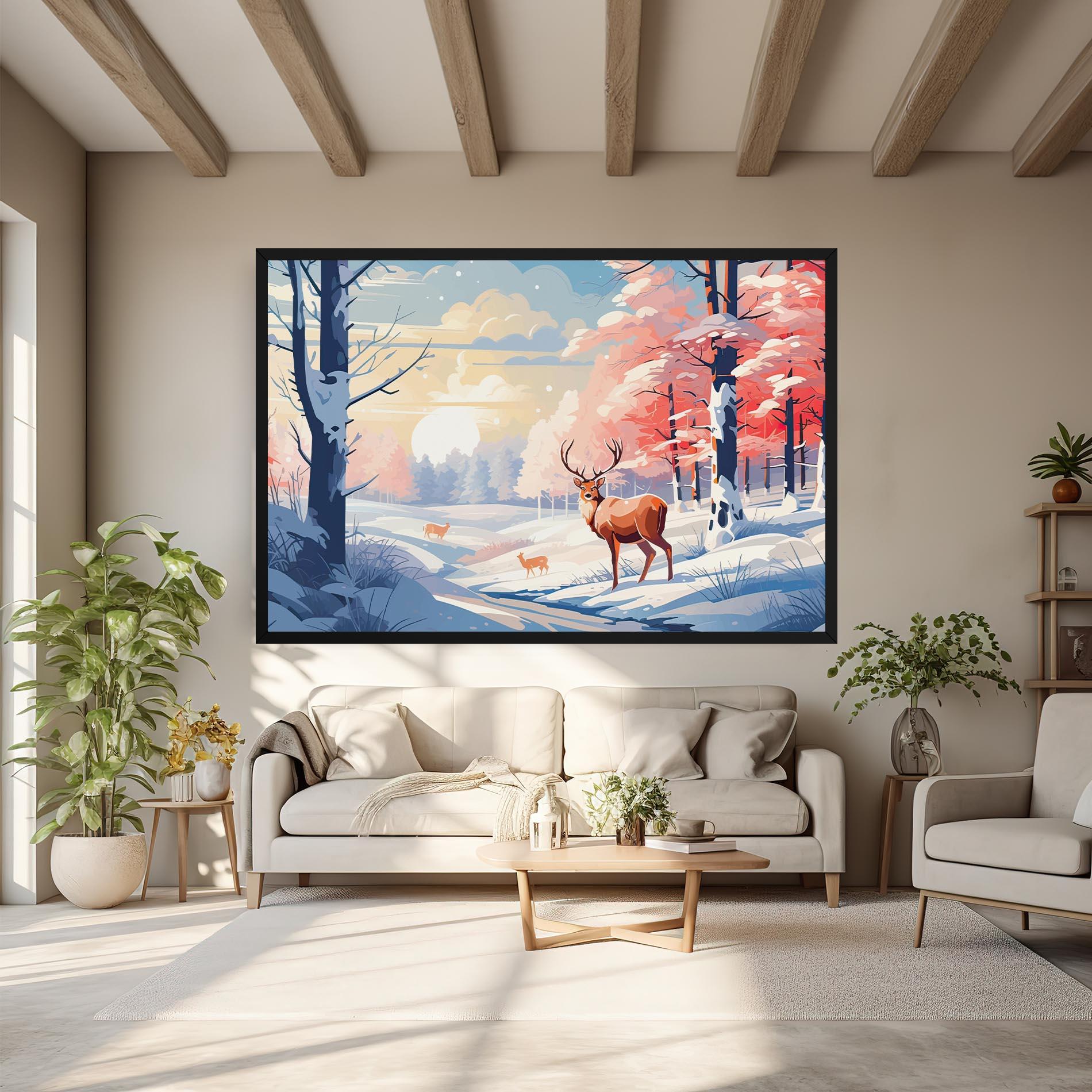 Leinwandbild Winter Deer Art mockup 6