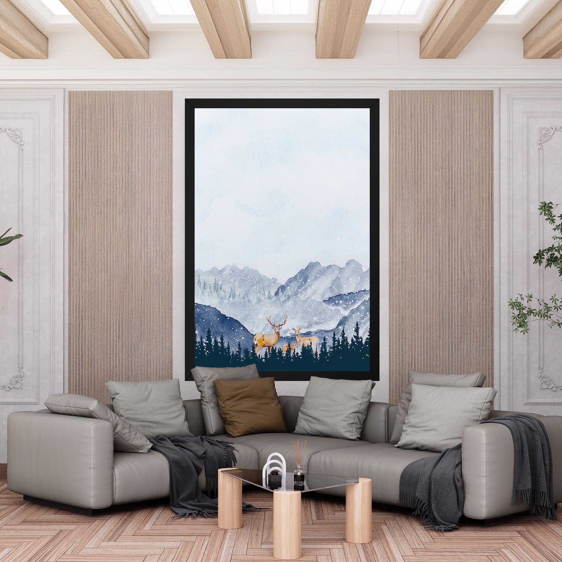 Leinwandbild Winter Deers mockup 6
