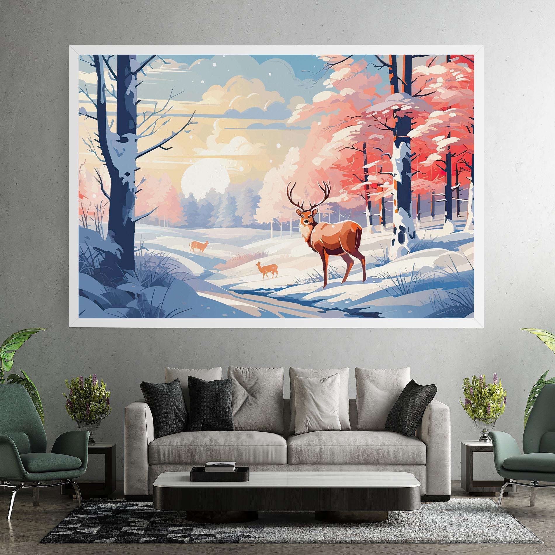 Leinwandbild Winter Deer Art mockup 7