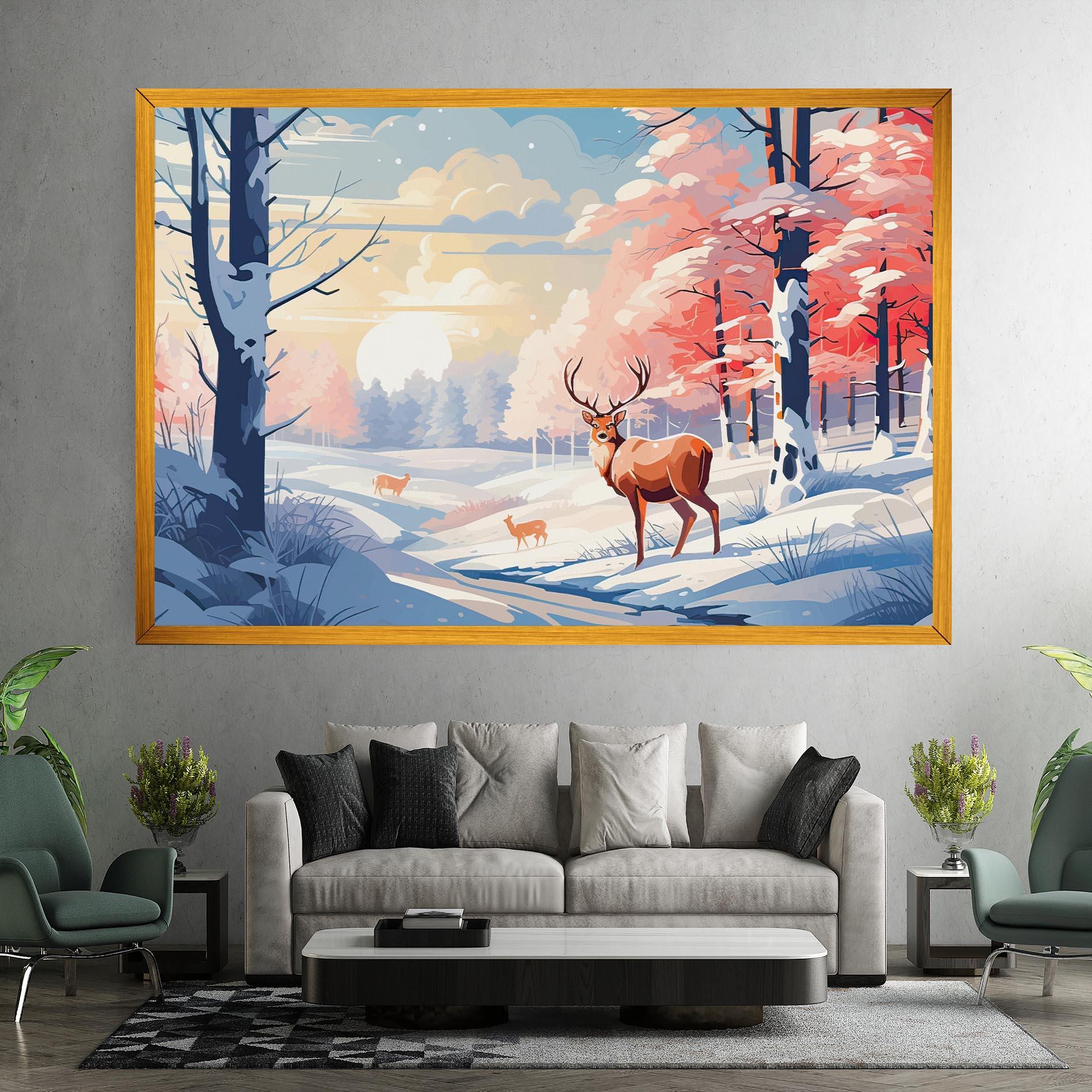 Leinwandbild Winter Deer Art mockup 7