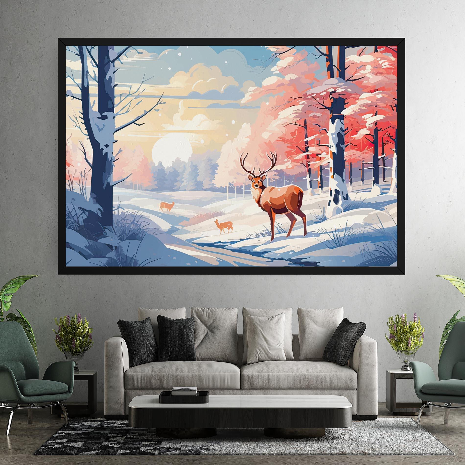 Leinwandbild Winter Deer Art mockup 7