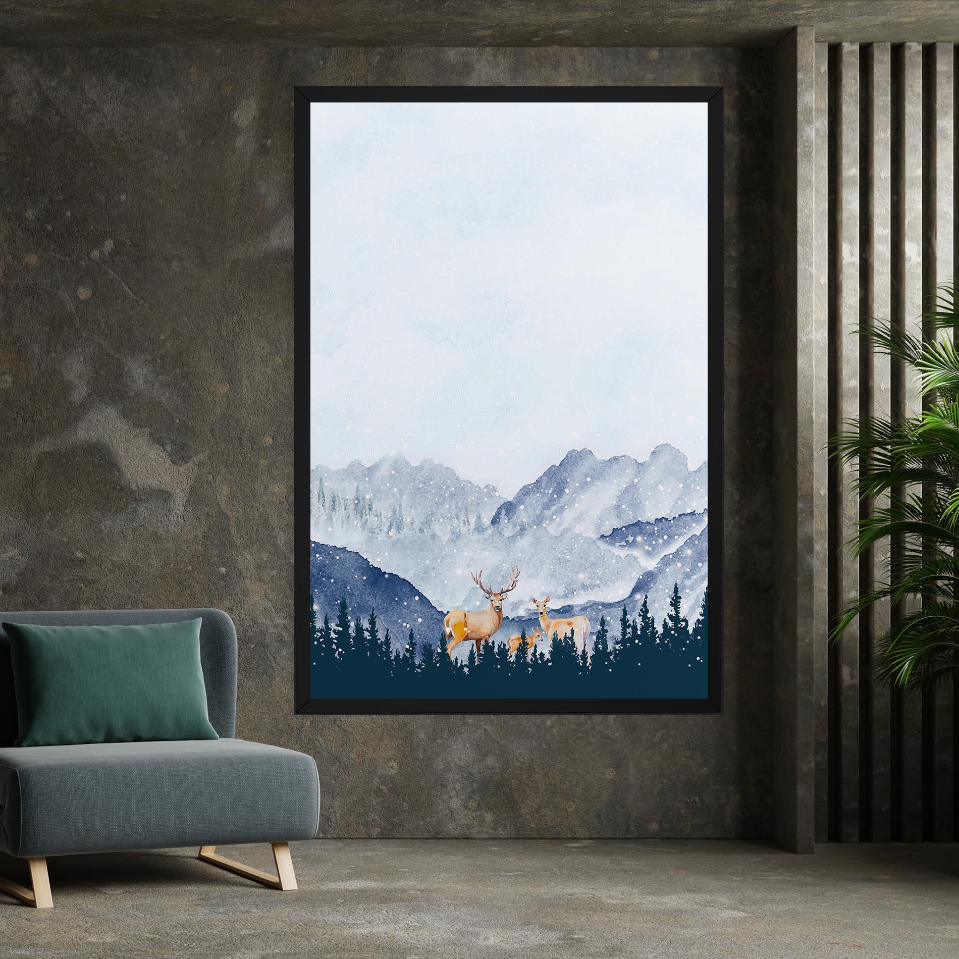 Leinwandbild Winter Deers mockup 7