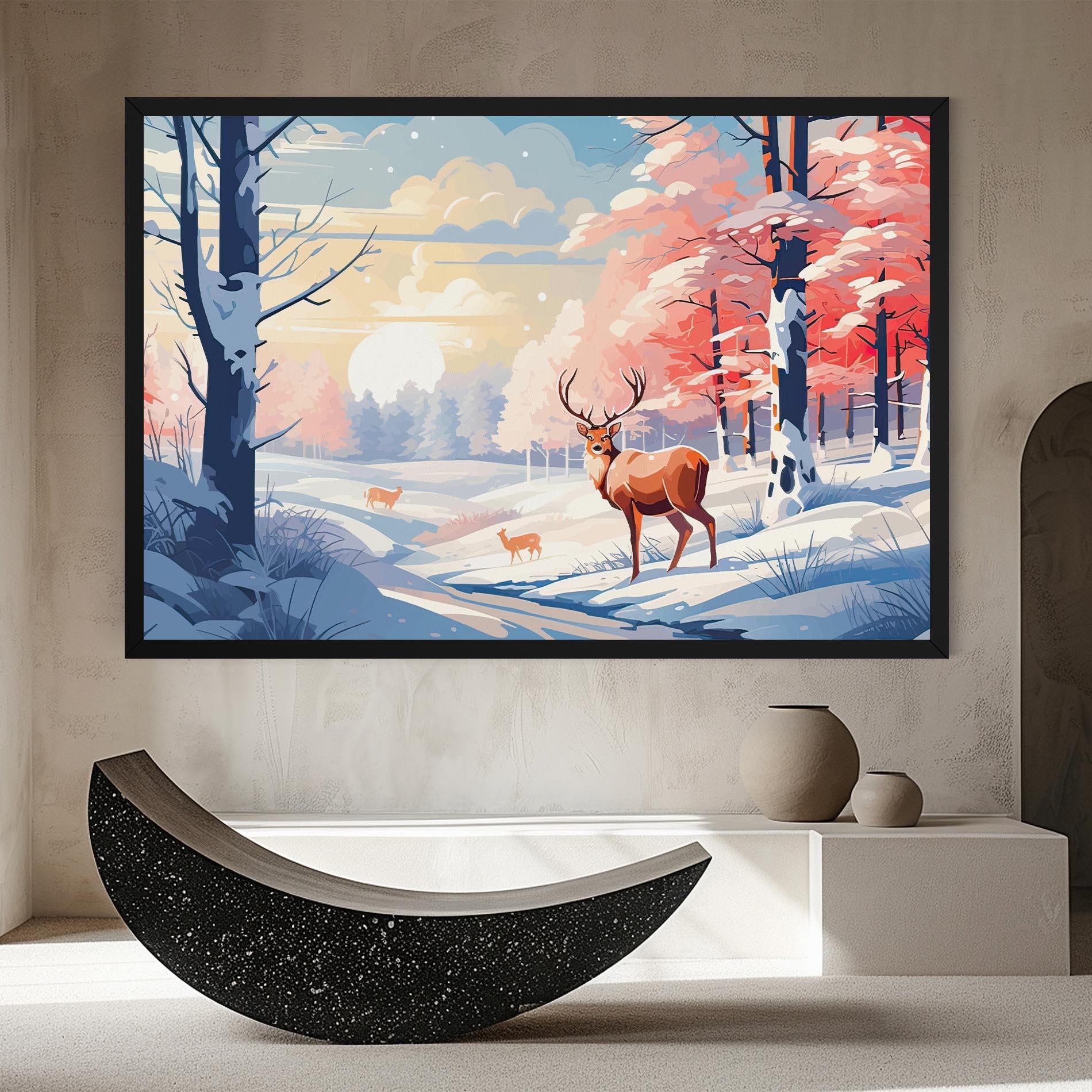 Leinwandbild Winter Deer Art mockup 8