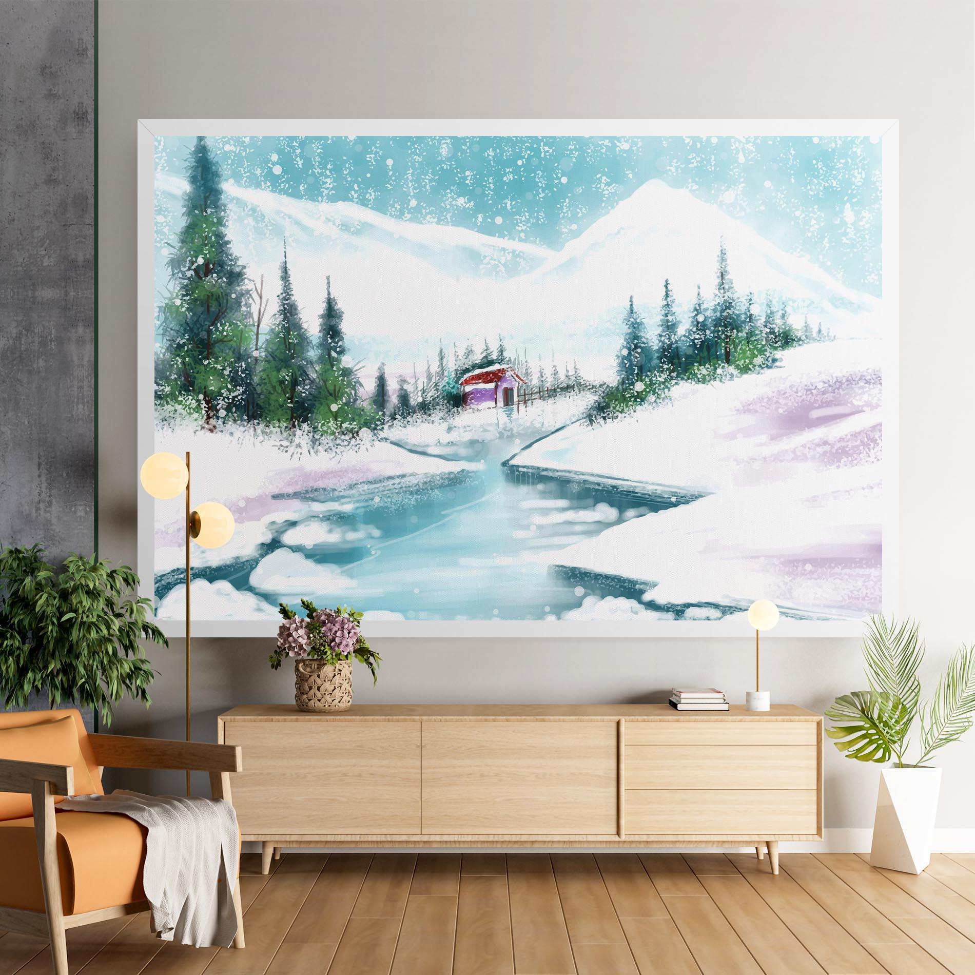 Leinwandbild Purple House Winter mockup 9