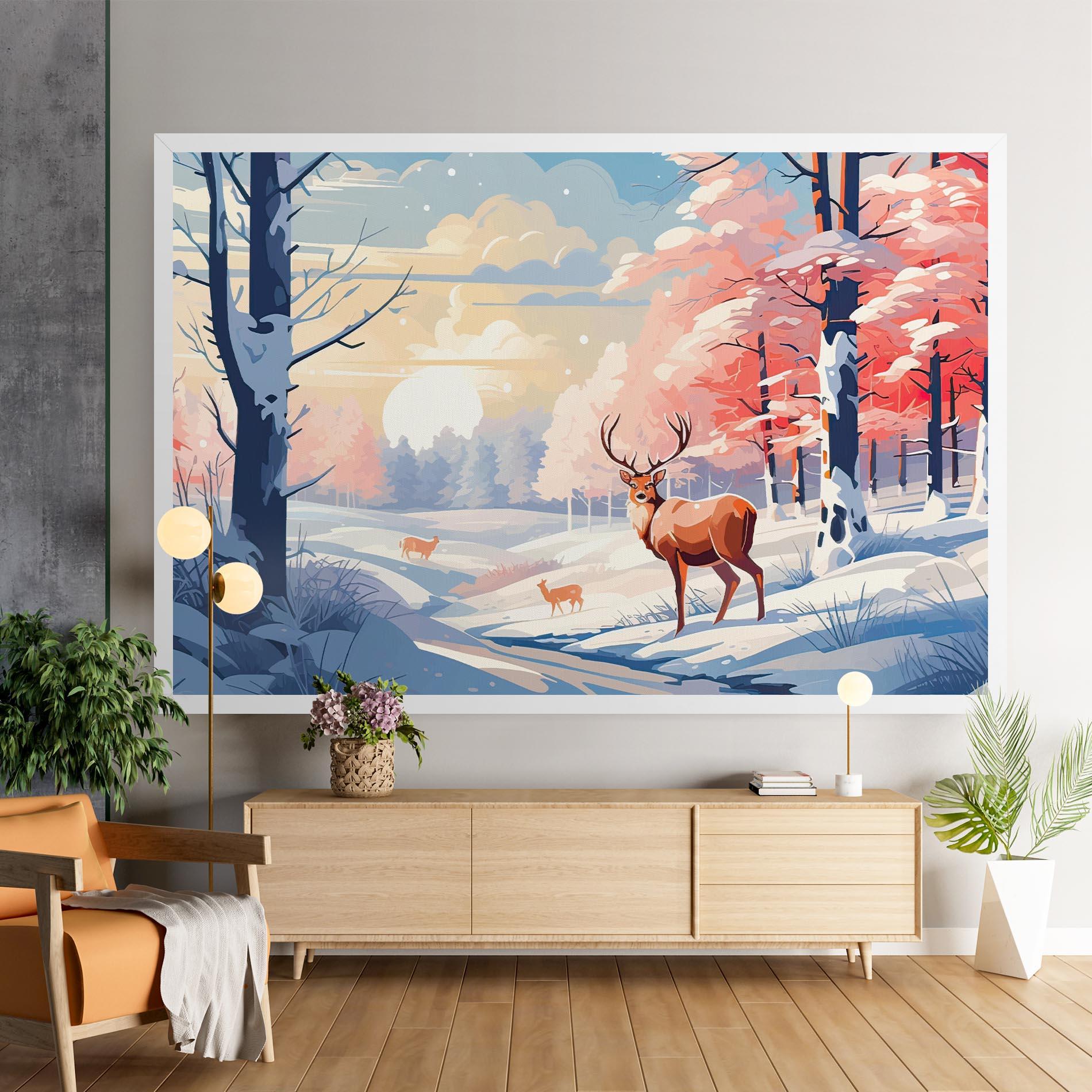 Leinwandbild Winter Deer Art mockup 9