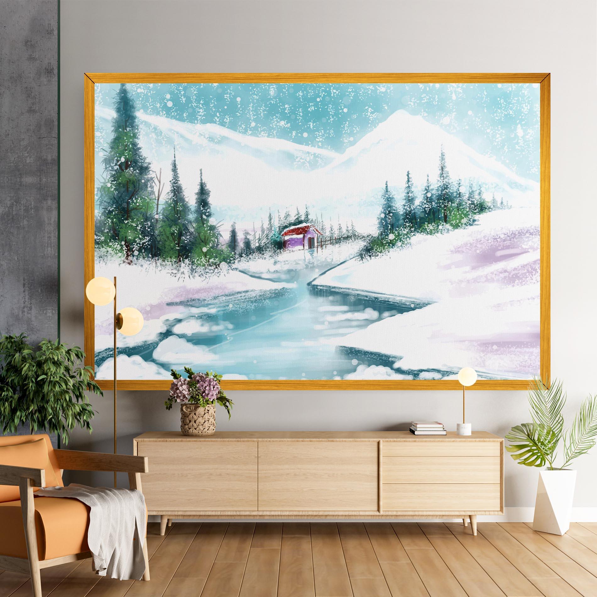 Leinwandbild Purple House Winter mockup 9