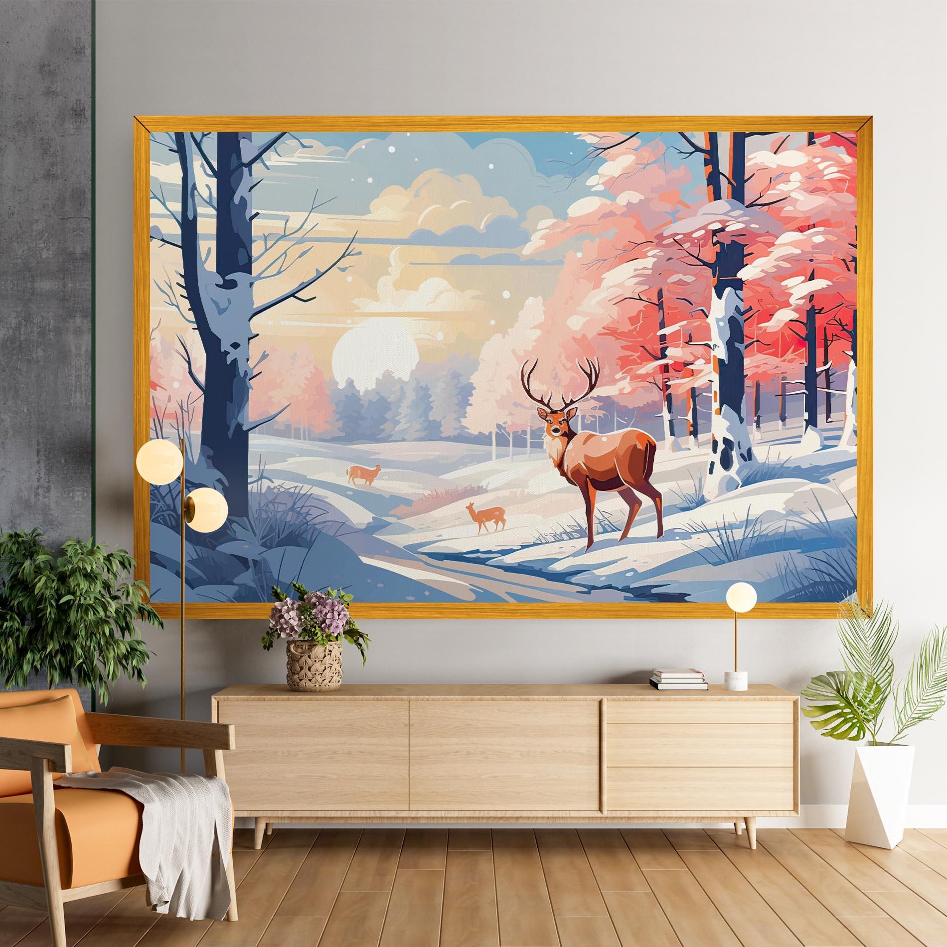 Leinwandbild Winter Deer Art mockup 9
