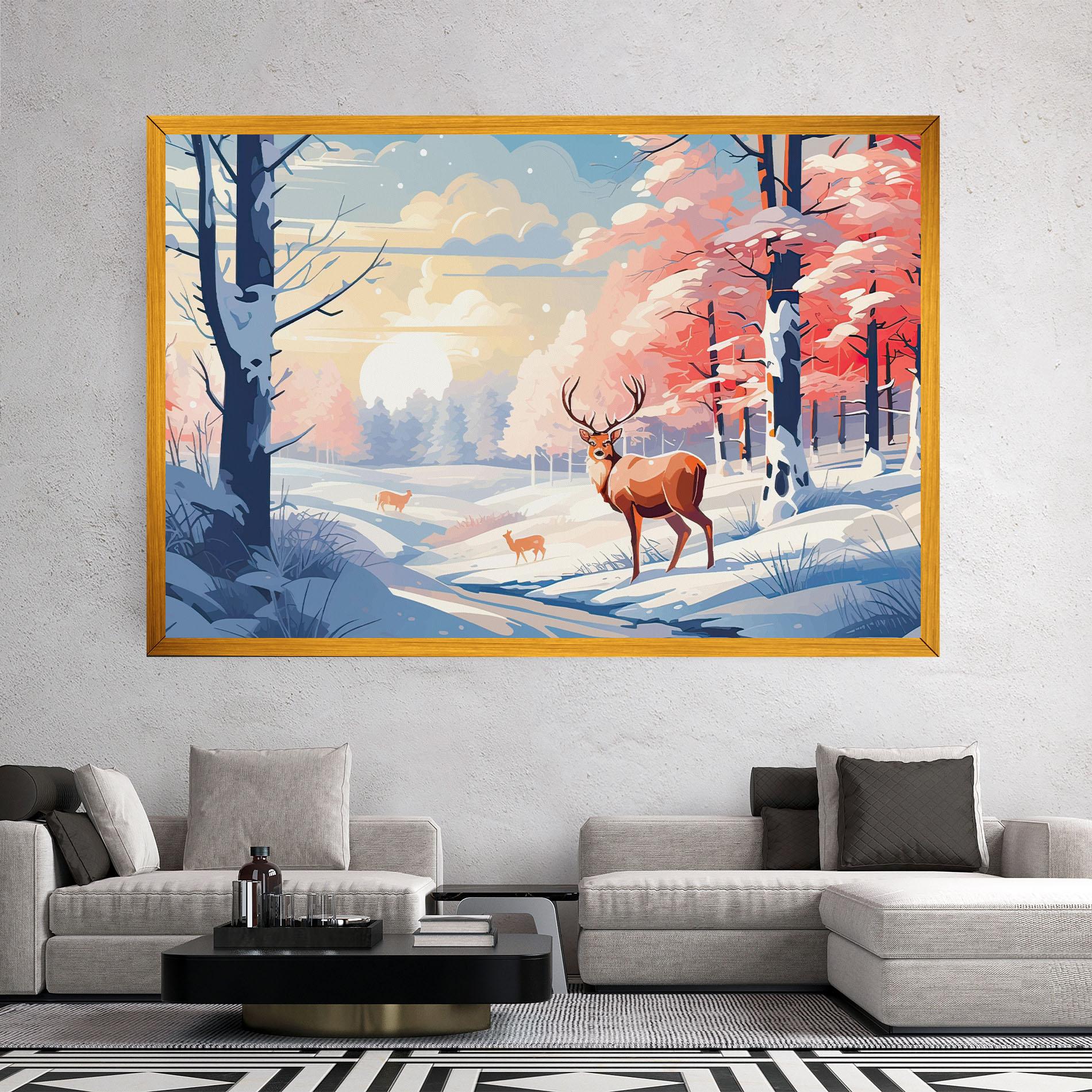 Leinwandbild Winter Deer Art mockup 2
