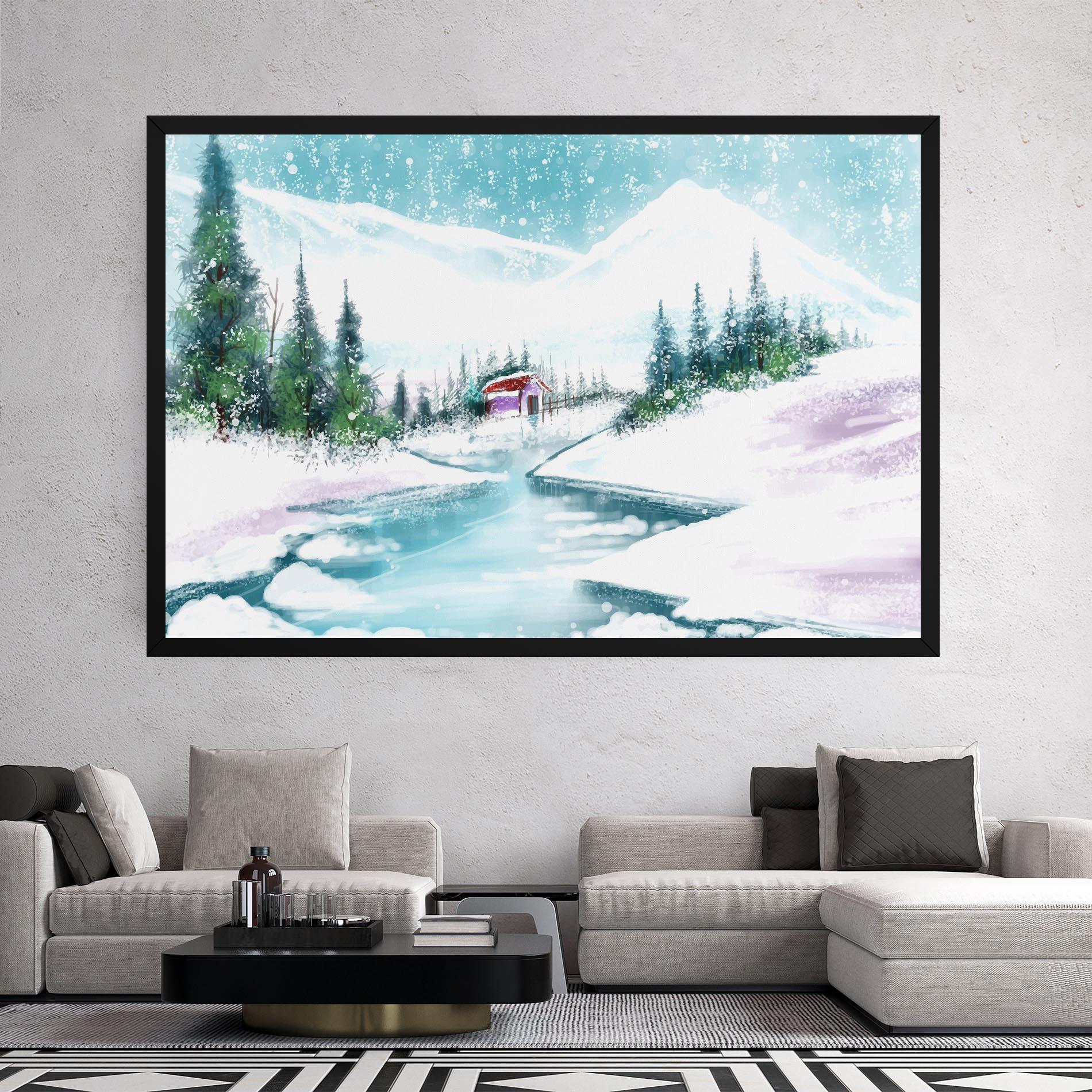 Leinwandbild Purple House Winter mockup 2