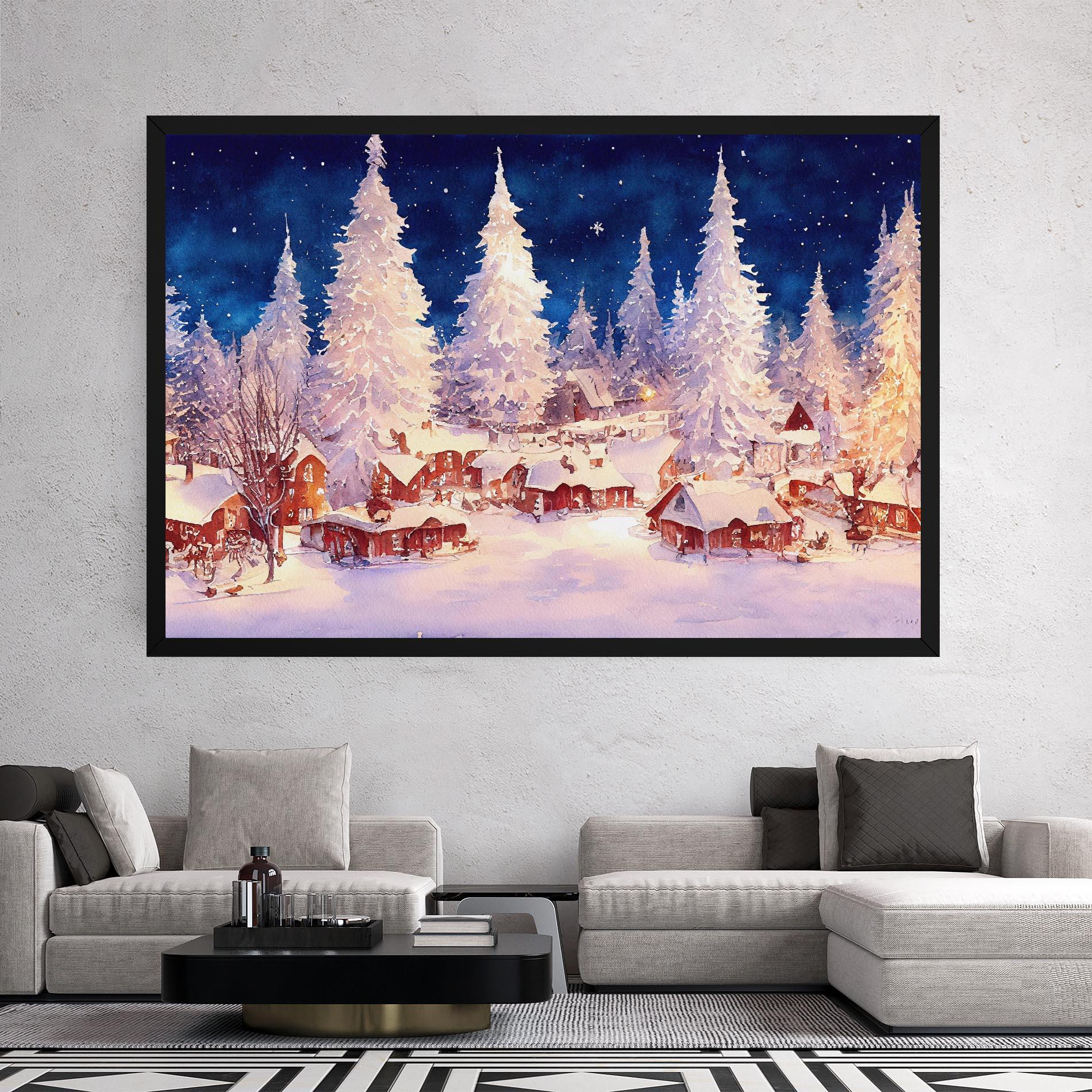 Leinwandbild Snow Falling Painting mockup 2