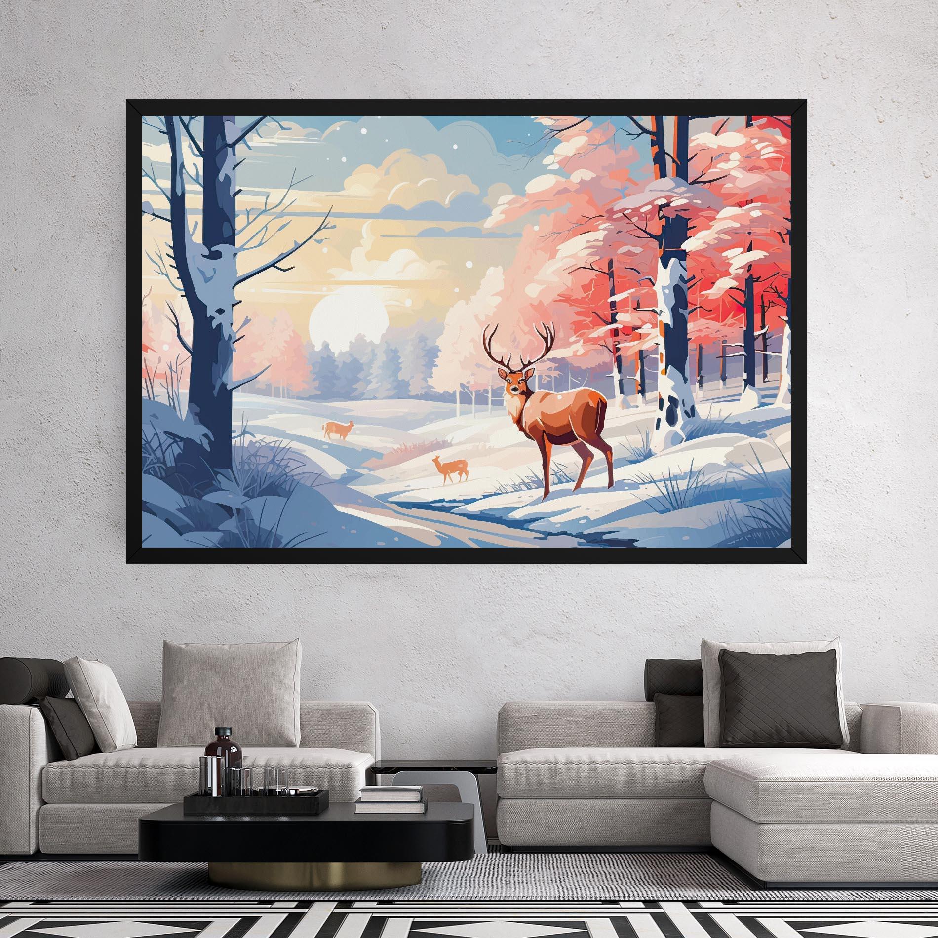 Leinwandbild Winter Deer Art mockup 2