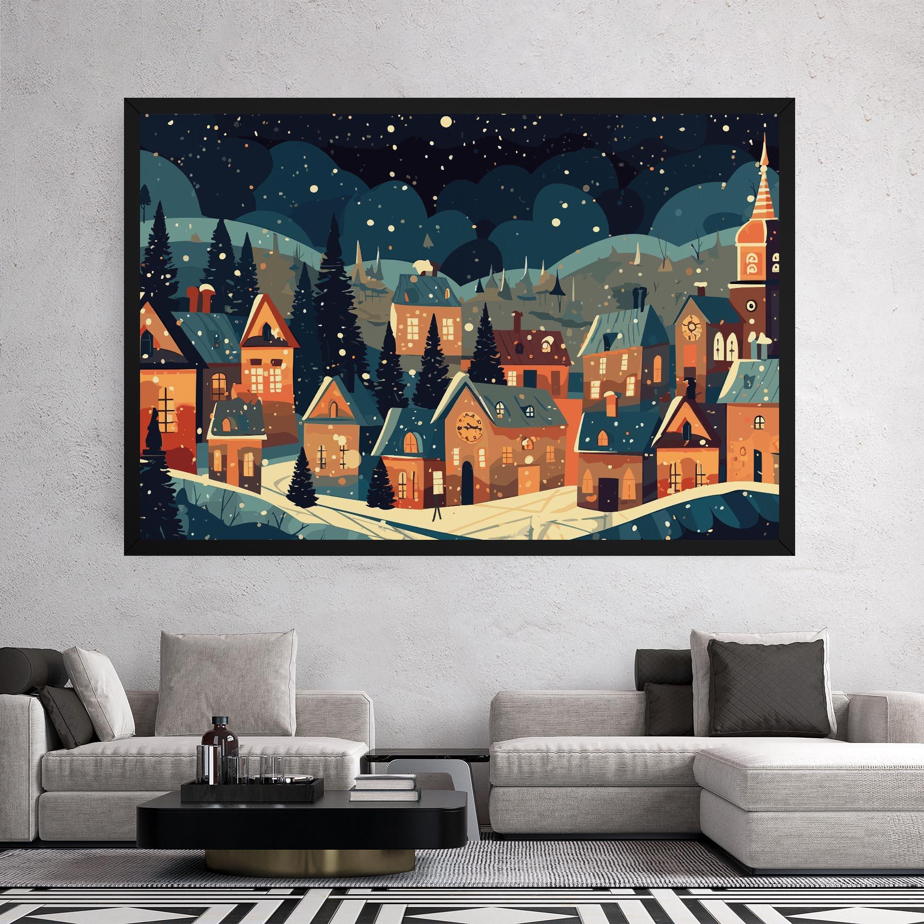 Leinwandbild Winter View Houses mockup 2