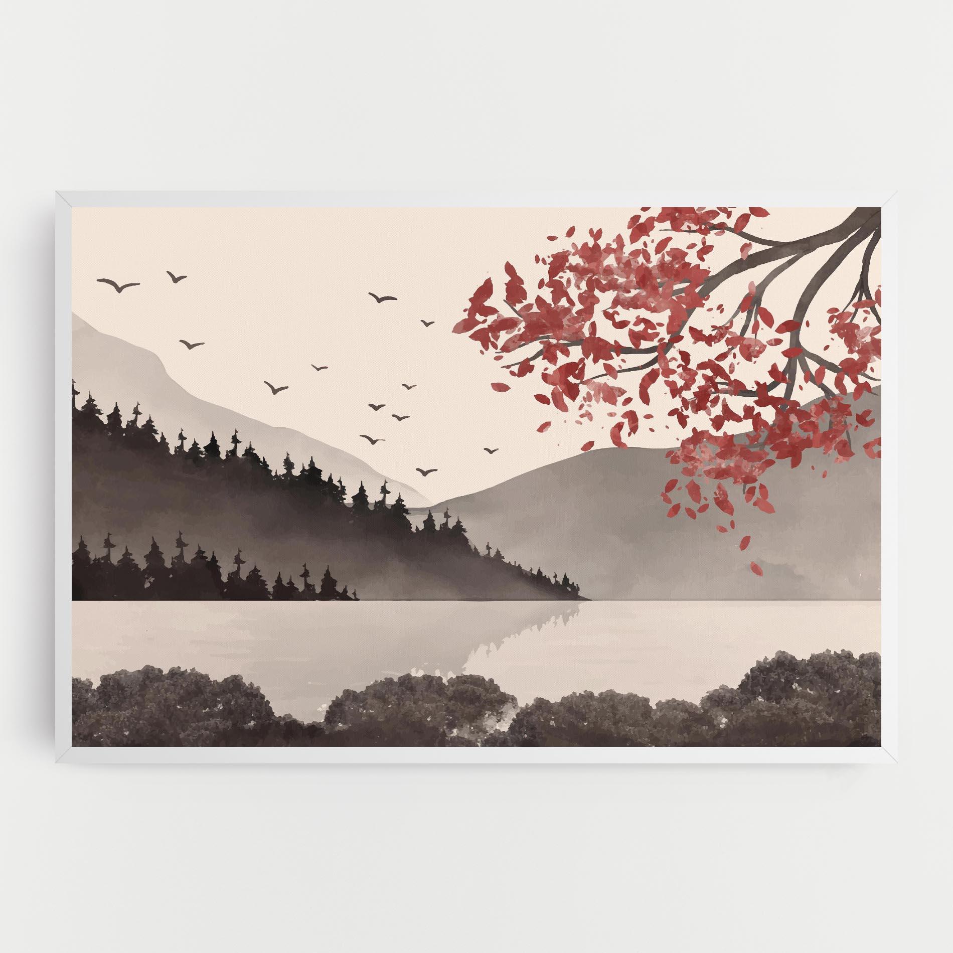 Leinwandbild Red Tree Lake mockup 0
