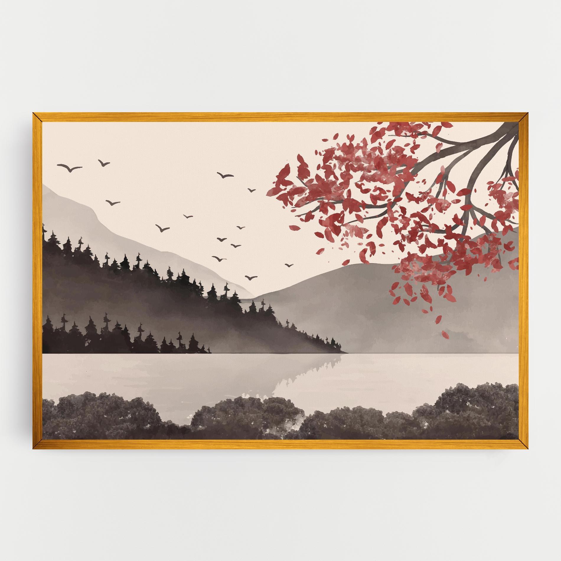 Leinwandbild Red Tree Lake mockup 0