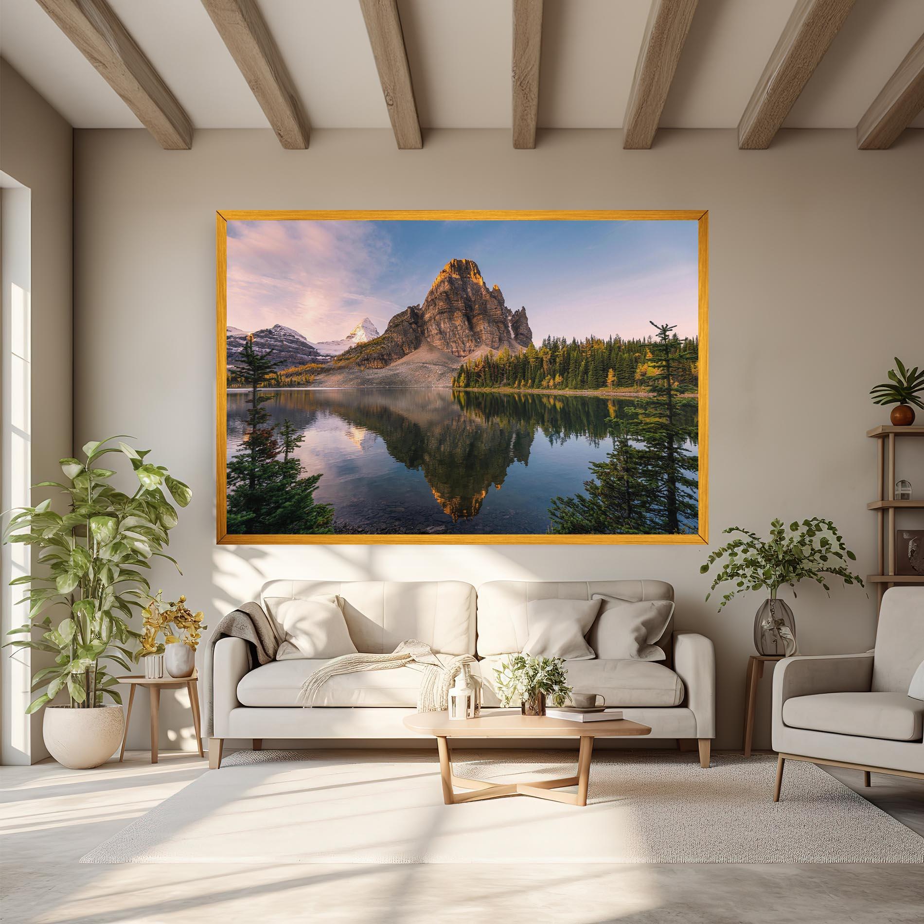 Leinwandbild Mountain Sunrise Lake mockup 6