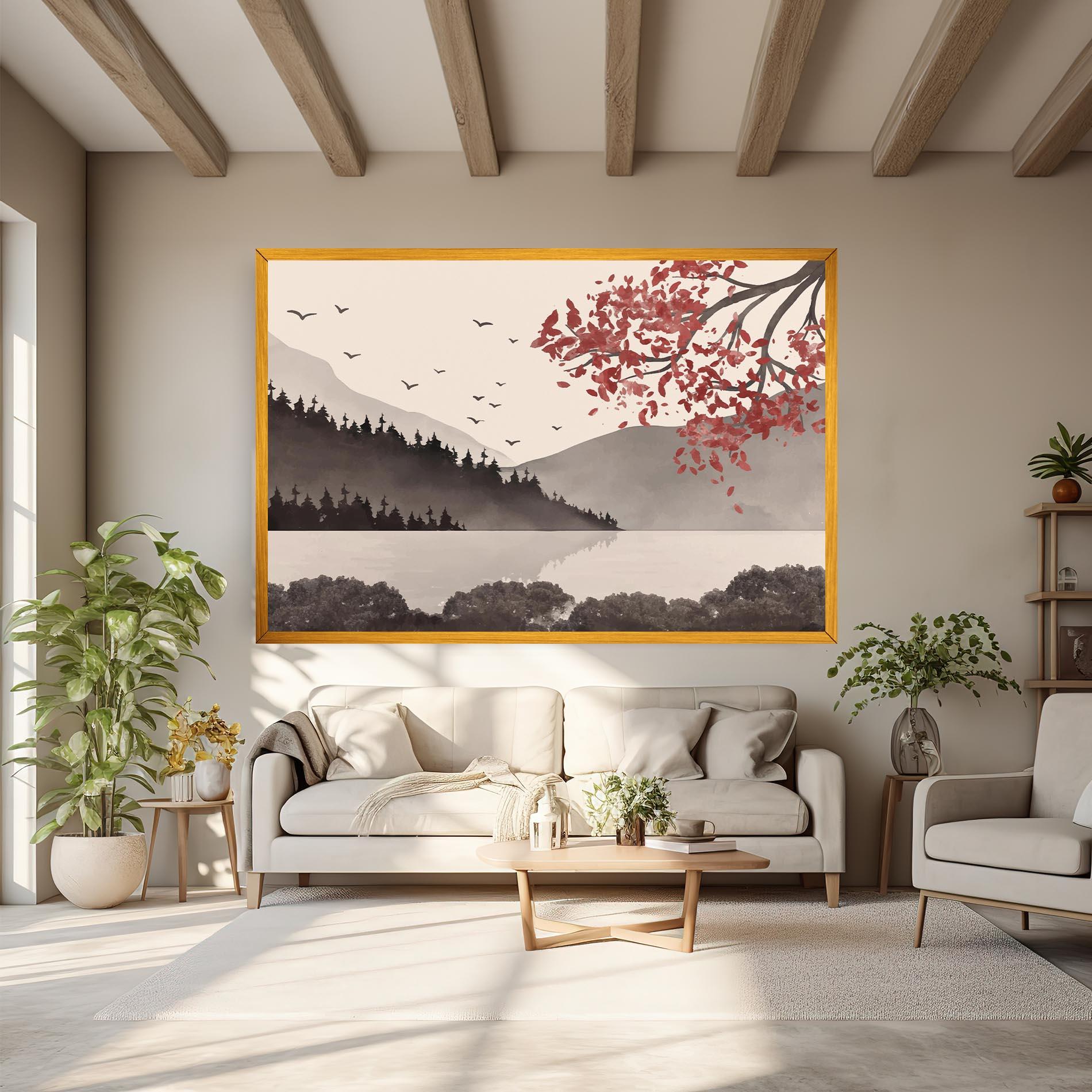 Leinwandbild Red Tree Lake mockup 6