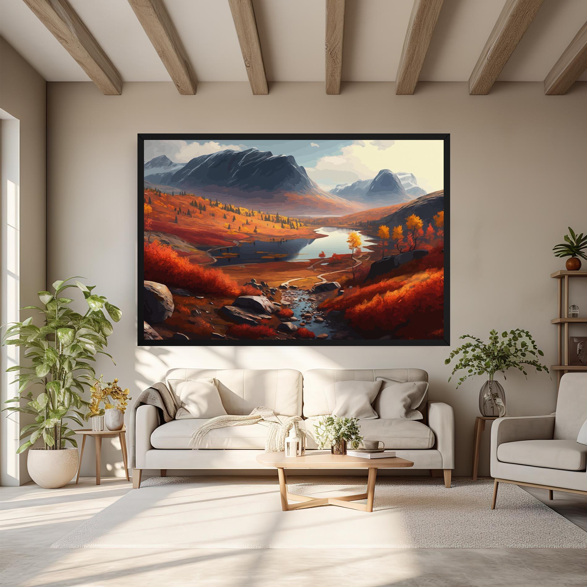 Leinwandbild Autumn Field Lake mockup 6