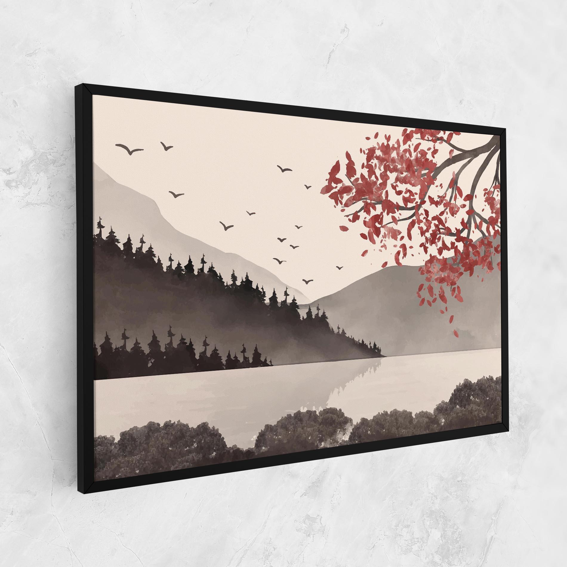 Leinwandbild Red Tree Lake mockup 1