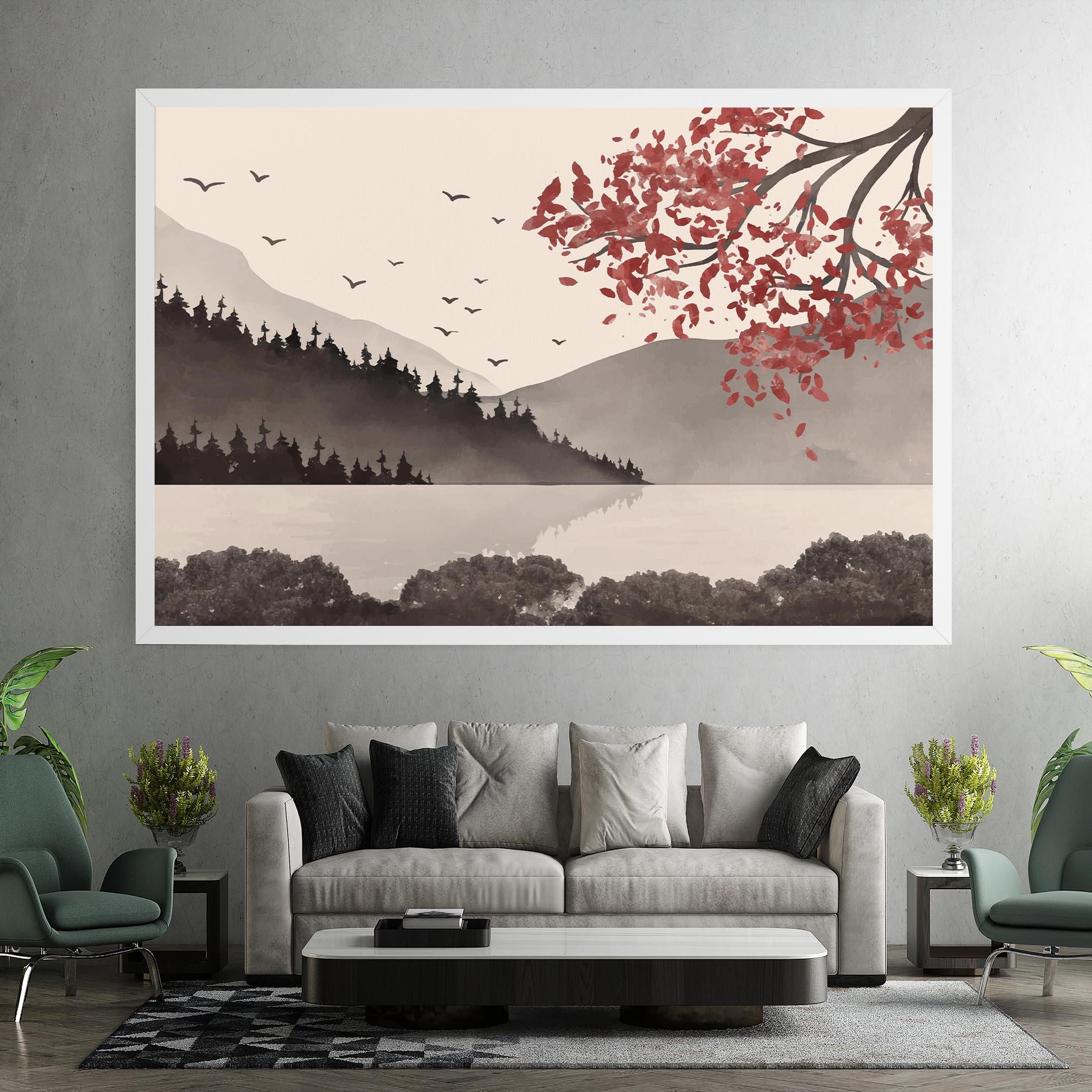 Leinwandbild Red Tree Lake mockup 7