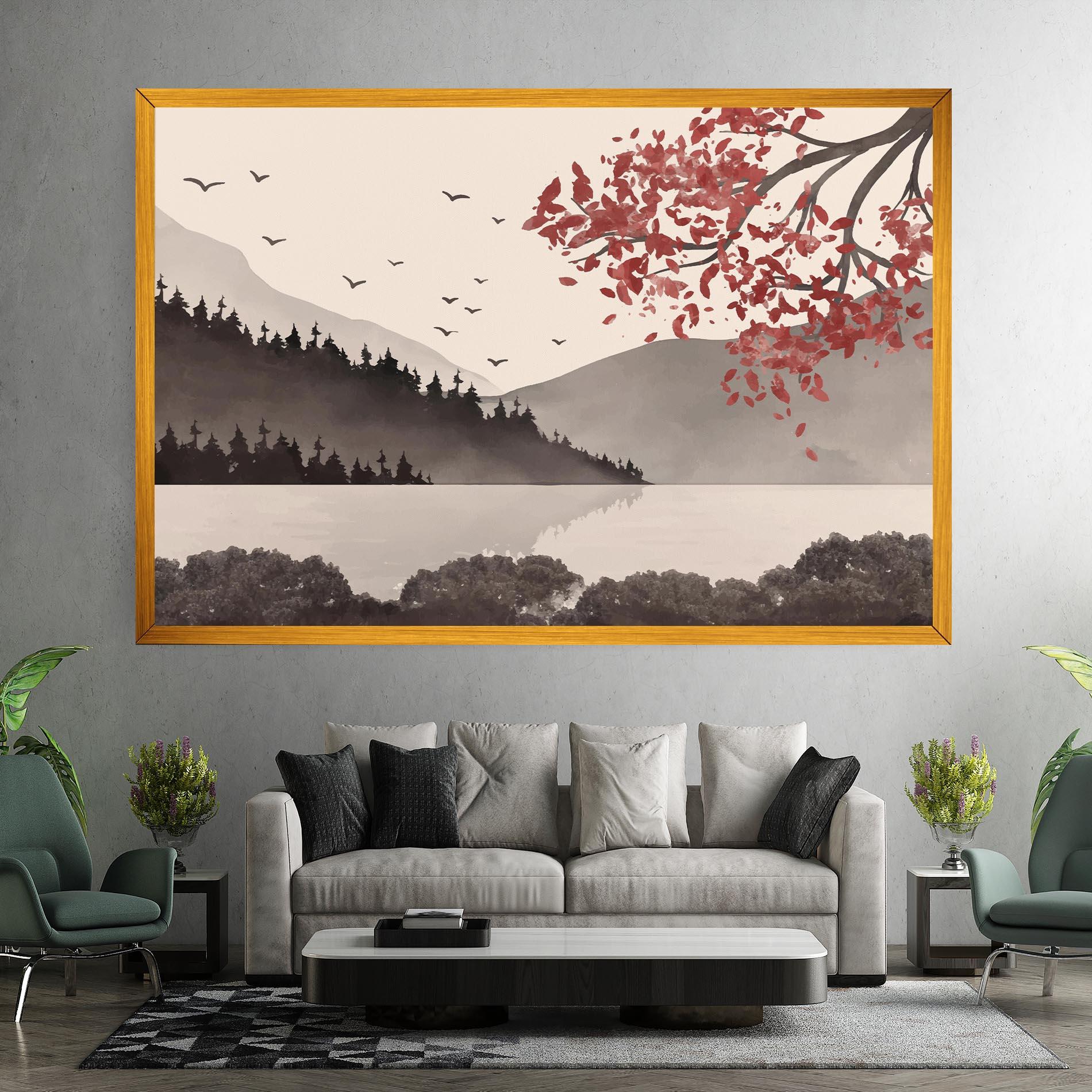 Leinwandbild Red Tree Lake mockup 7