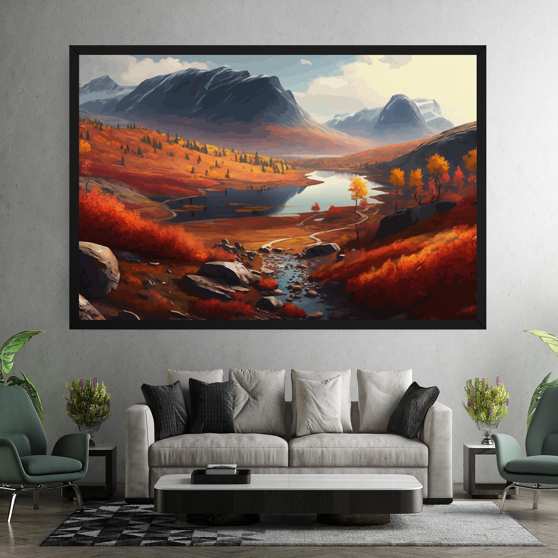 Leinwandbild Autumn Field Lake mockup 7