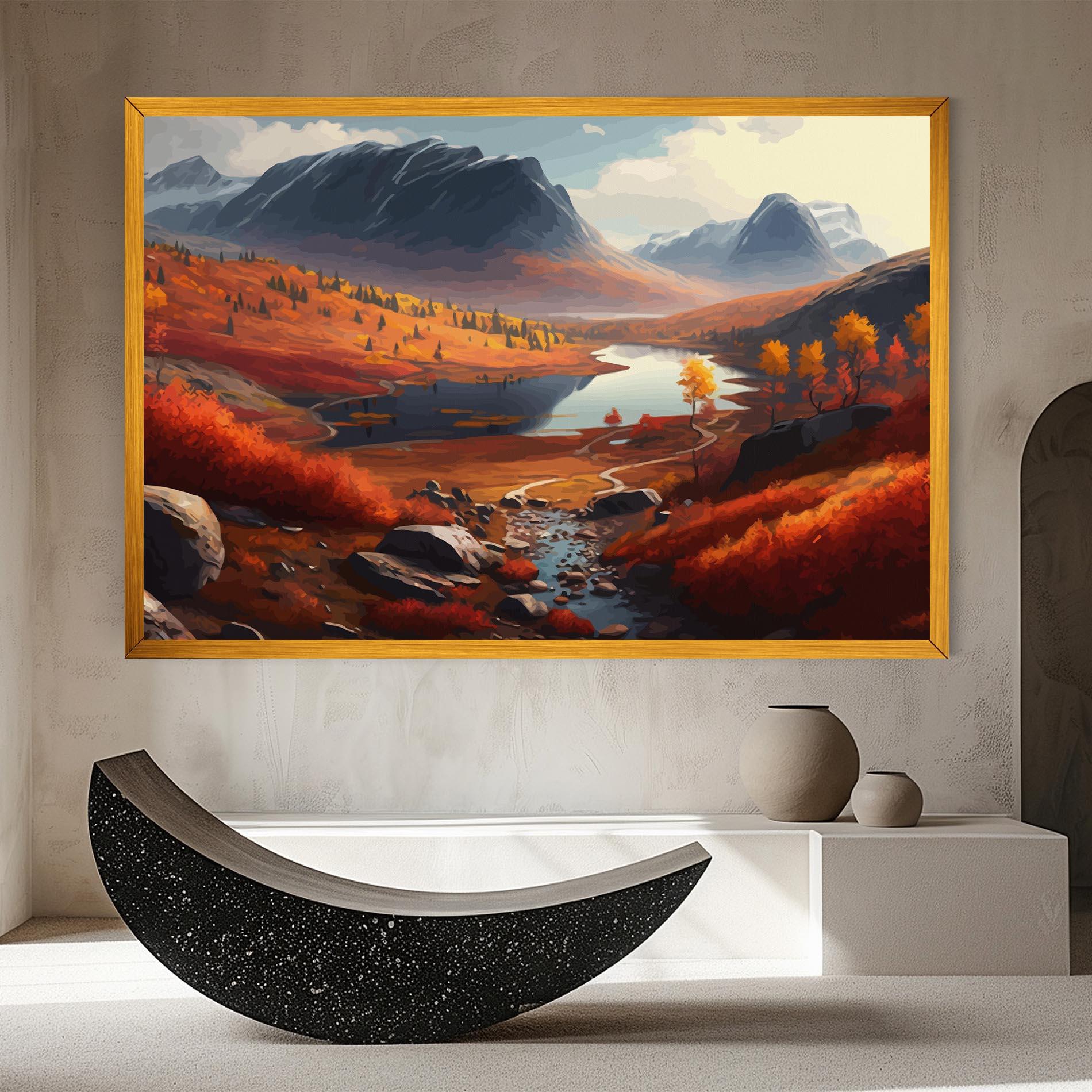 Leinwandbild Autumn Field Lake mockup 8