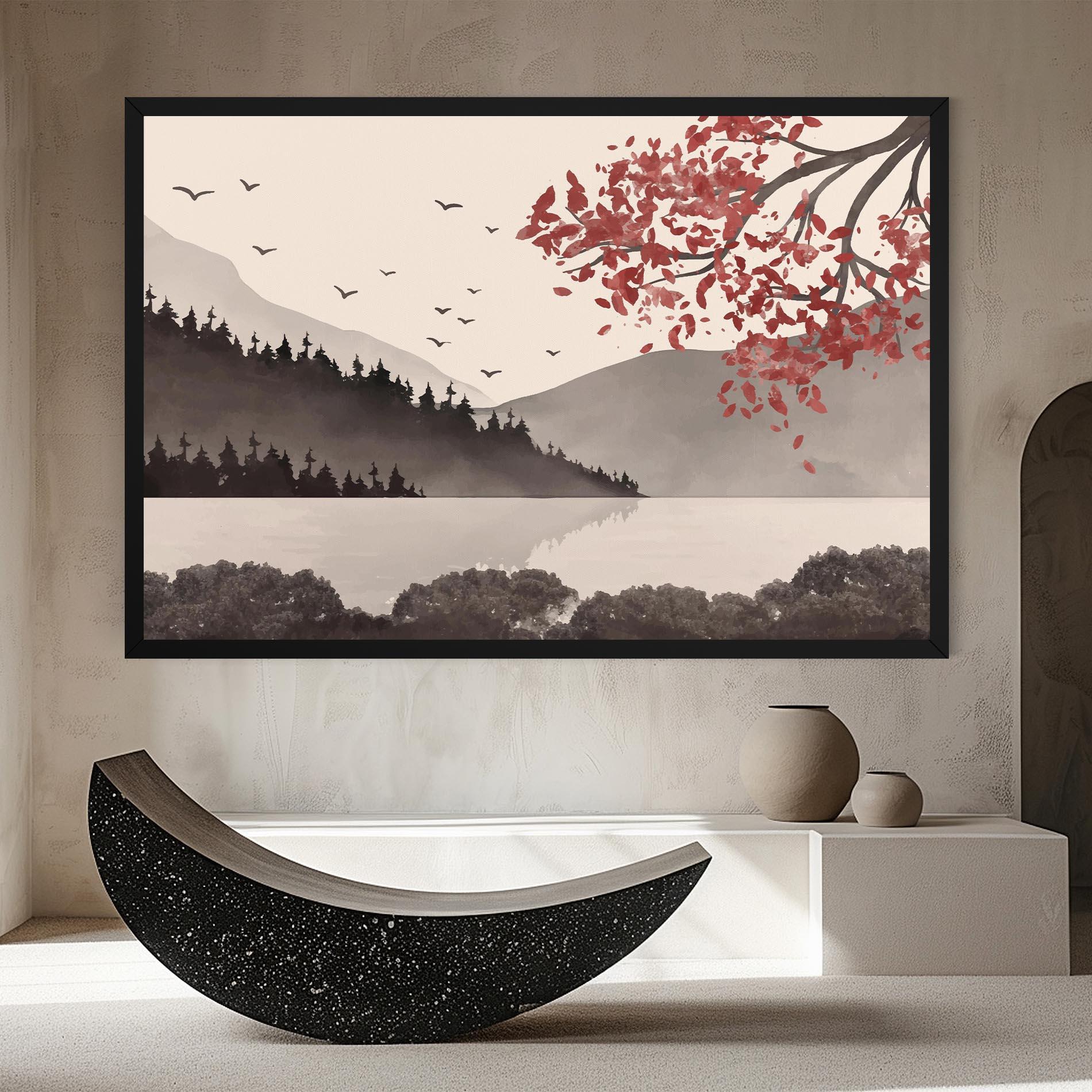 Leinwandbild Red Tree Lake mockup 8