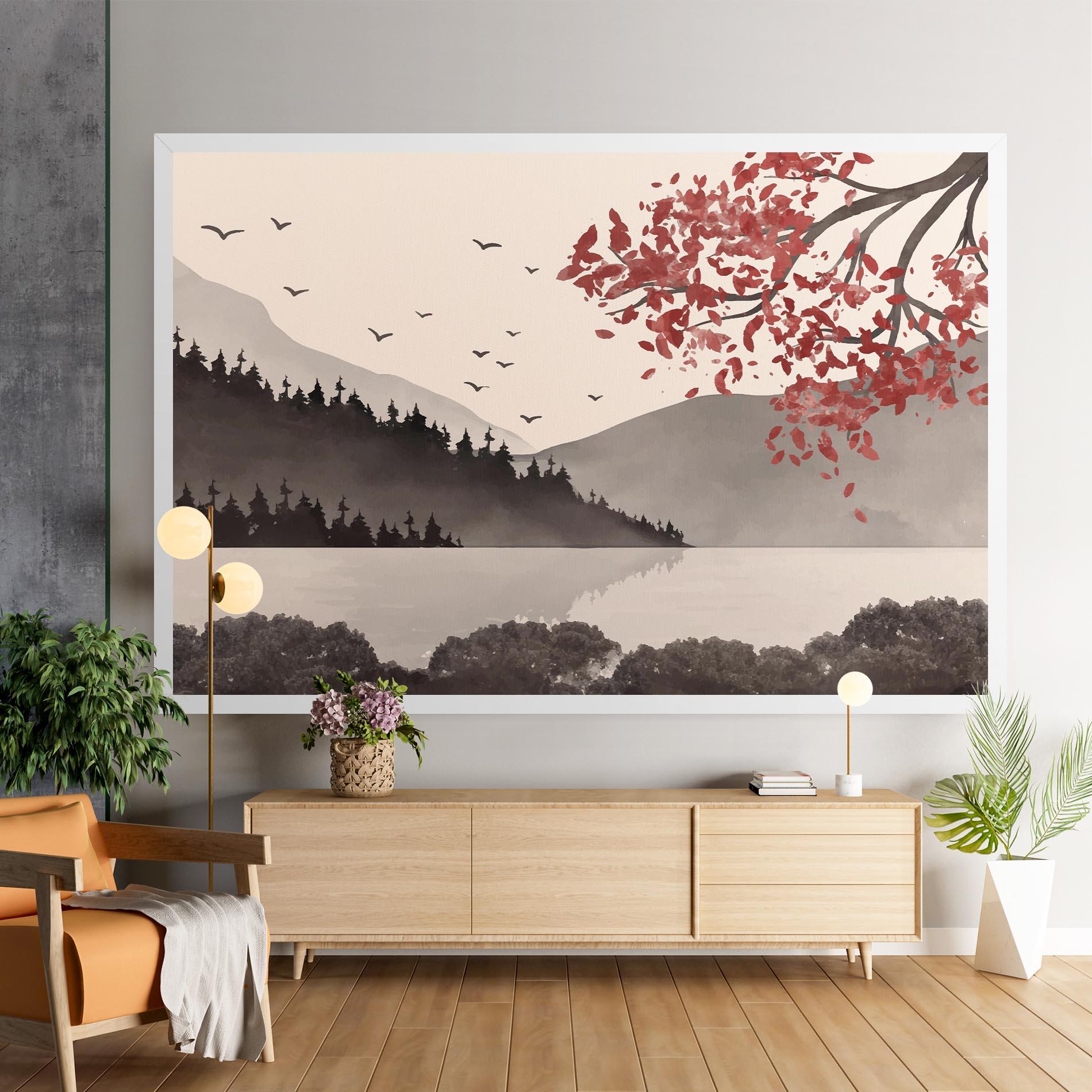 Leinwandbild Red Tree Lake mockup 9