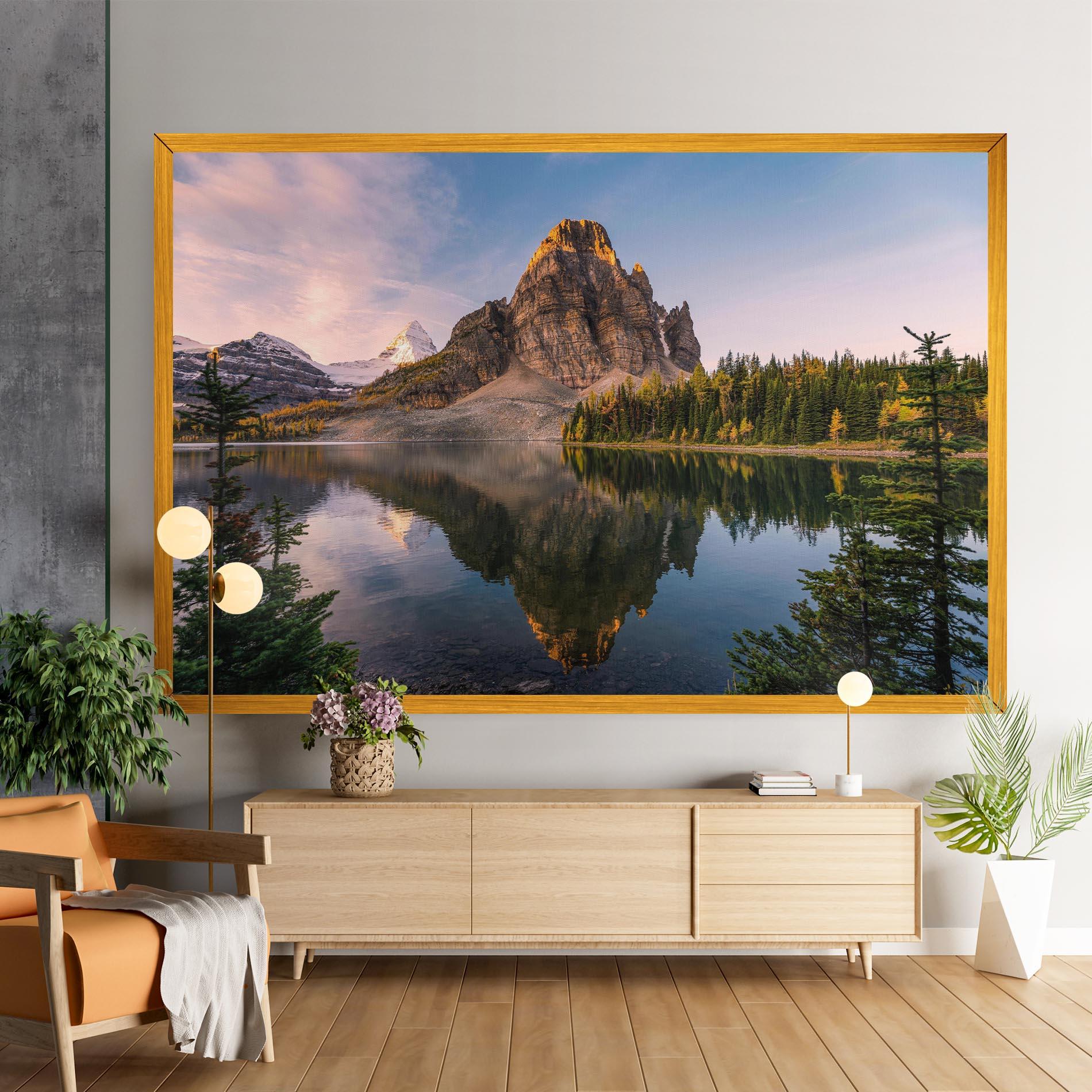 Leinwandbild Mountain Sunrise Lake mockup 9