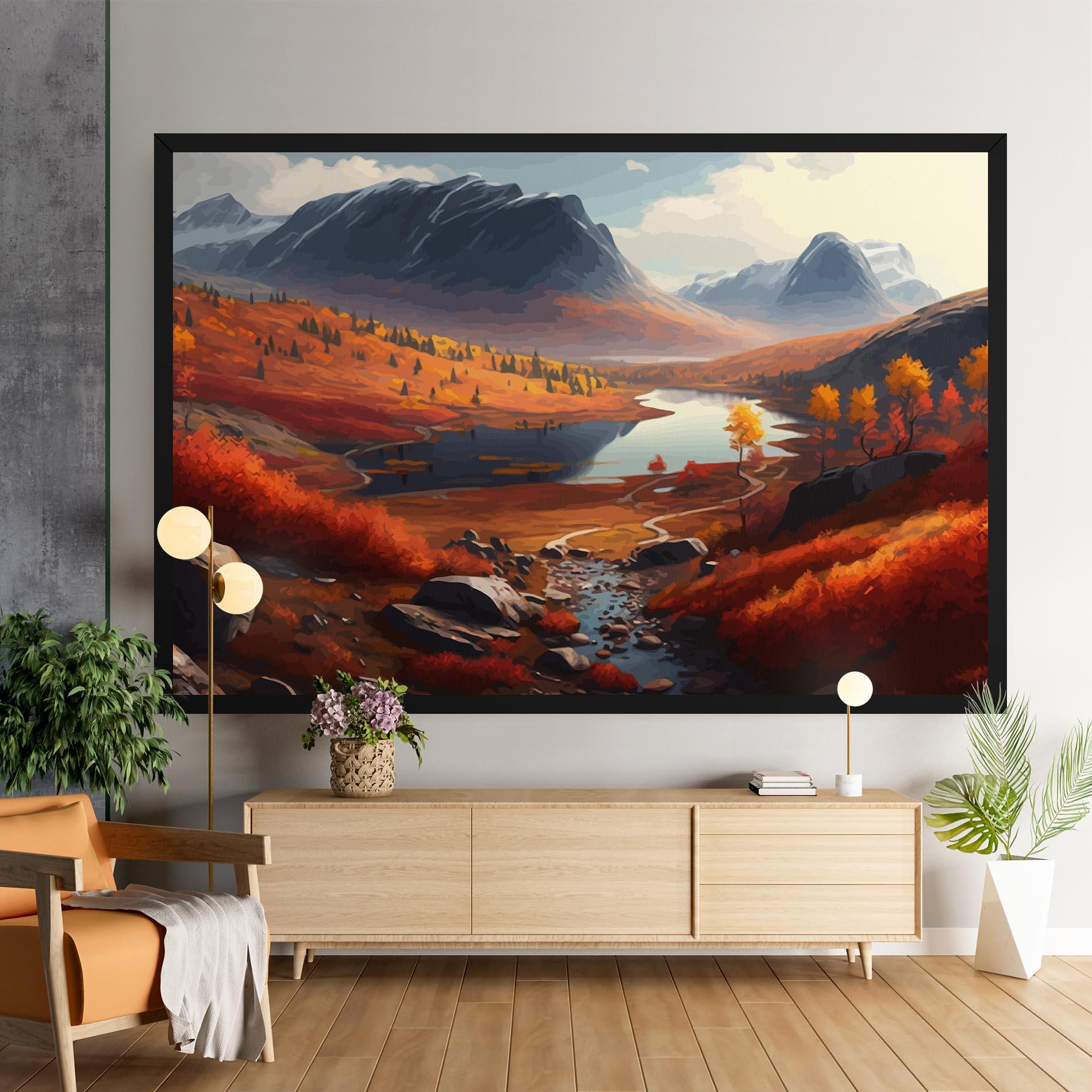 Leinwandbild Autumn Field Lake mockup 9
