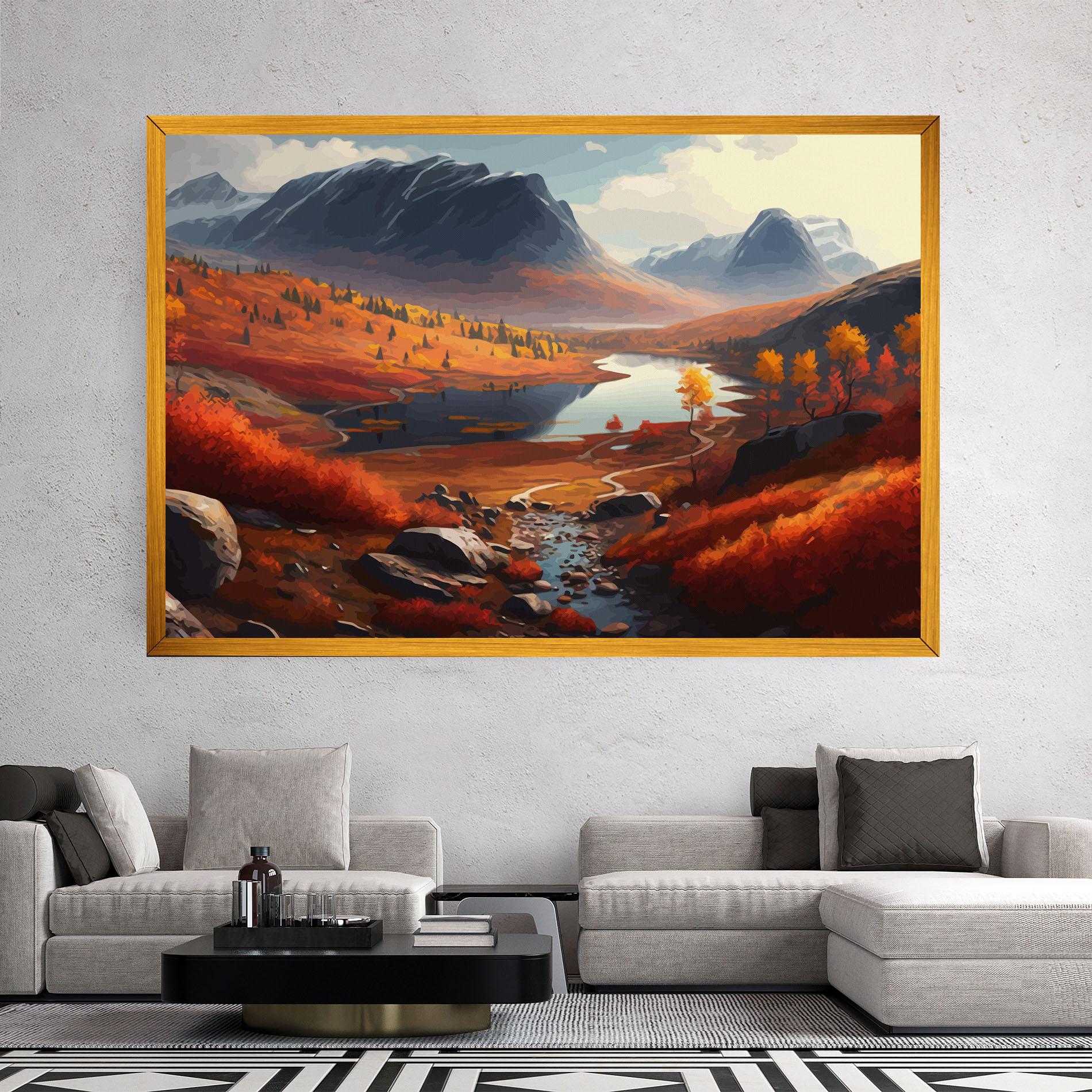 Leinwandbild Autumn Field Lake mockup 2