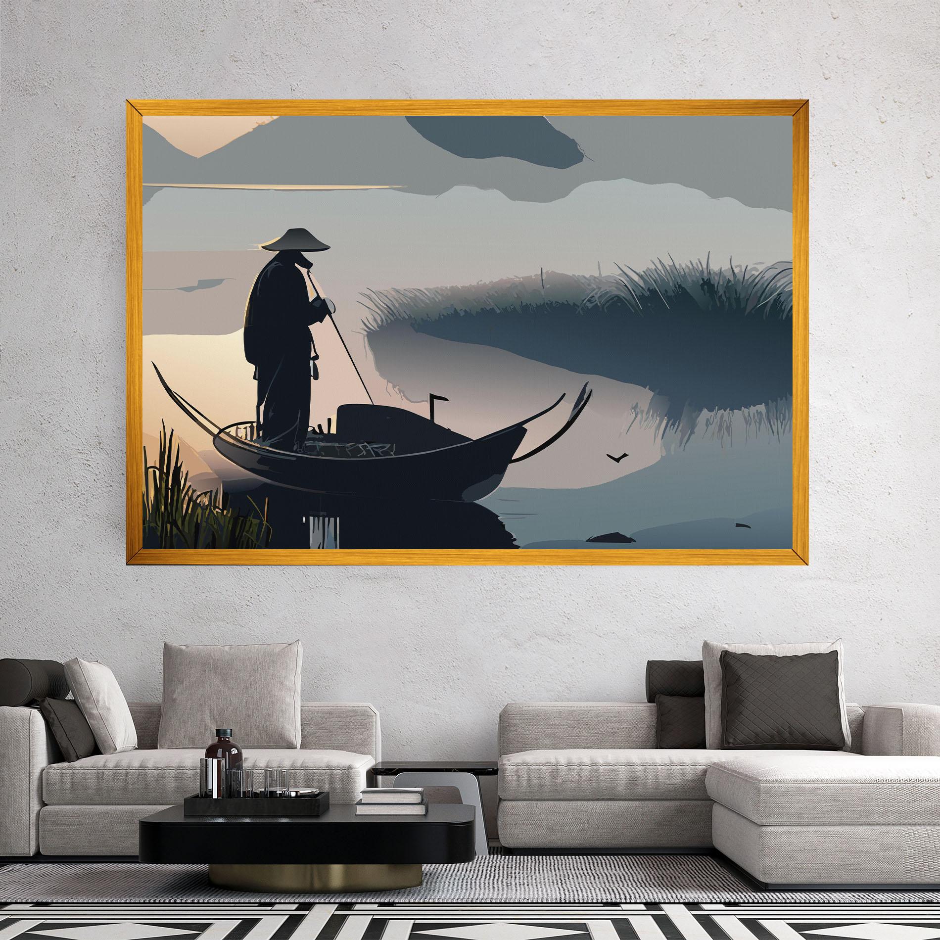 Leinwandbild Japan Lake Man mockup 2