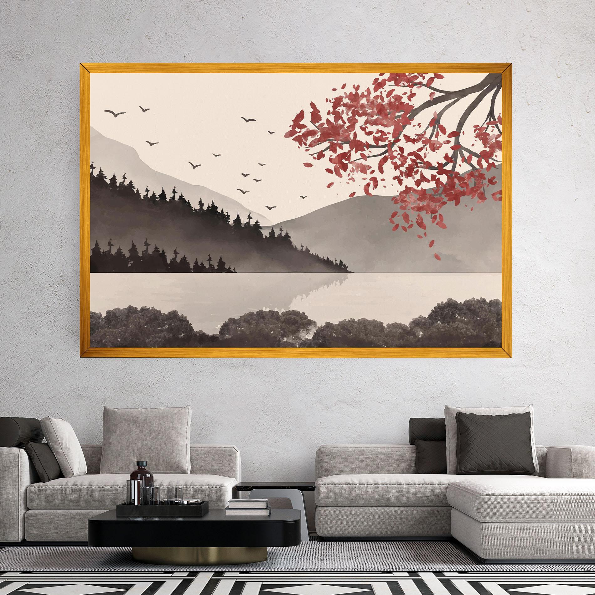 Leinwandbild Red Tree Lake mockup 2